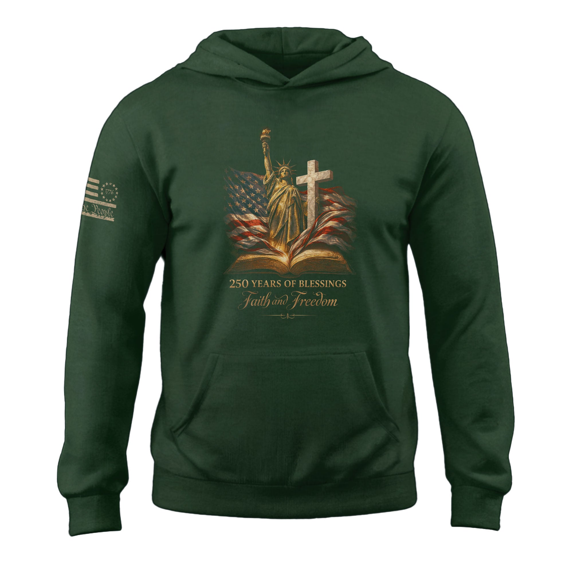 America 250th Anniversary 1776-2026 Semiquincentennial Hoodie – 250 Years Faith and Freedom Statue of Liberty Glowing Cross Commemorative Hoodie