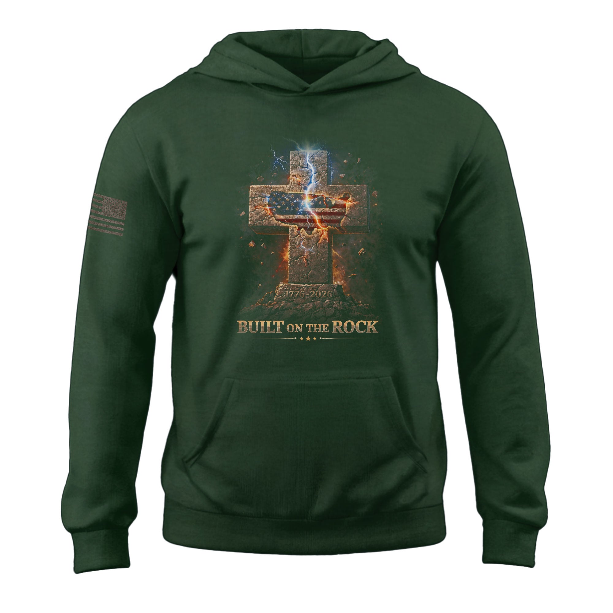 America 250th Anniversary 1776-2026 Semiquincentennial Hoodie – Built on the Rock 250 Years of Faith Christian Cross Patriotic Men’s Hoodie