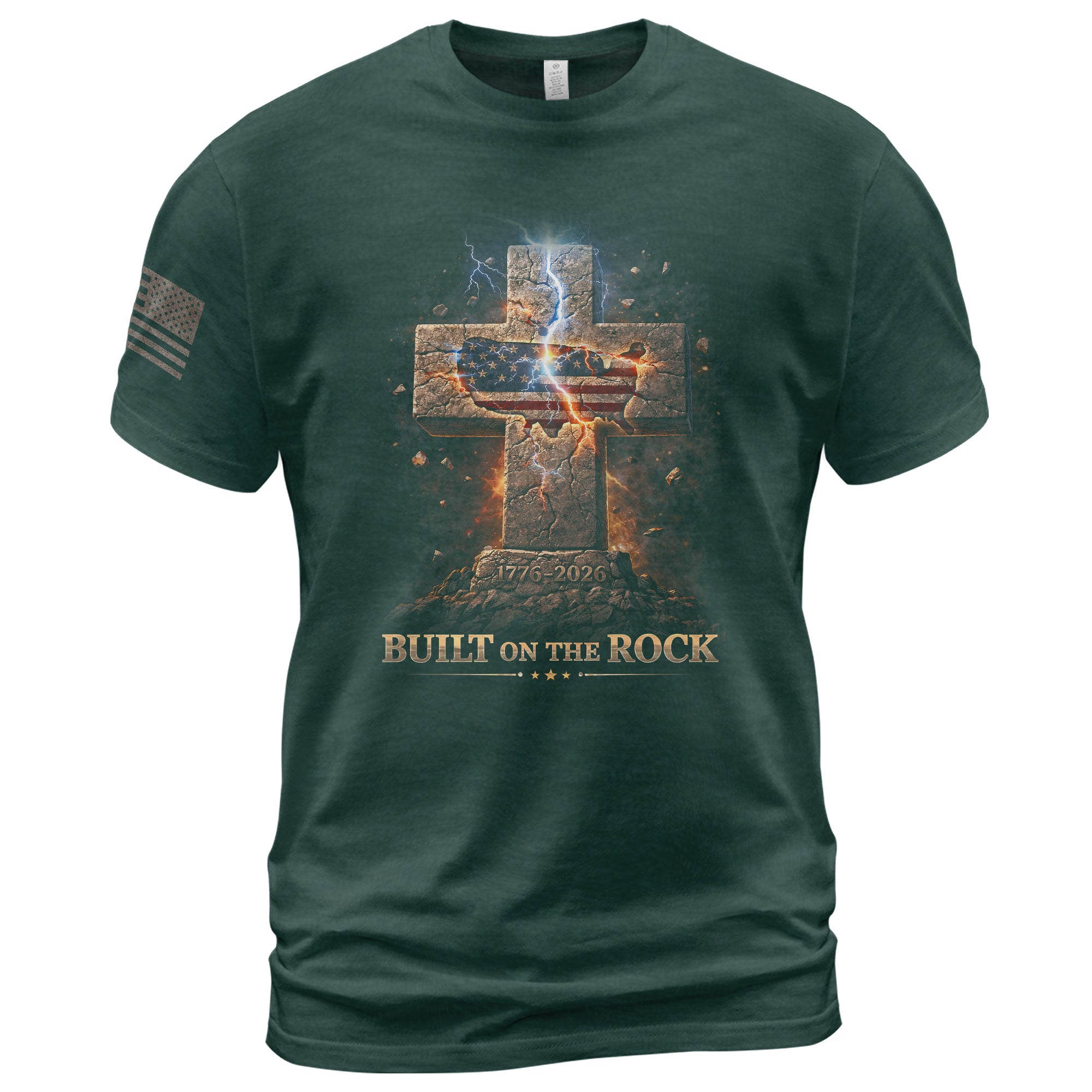 USA Semiquincentennial 250 Years Built on the Rock 1776–2026 Patriotic Christian Cross T-Shirt