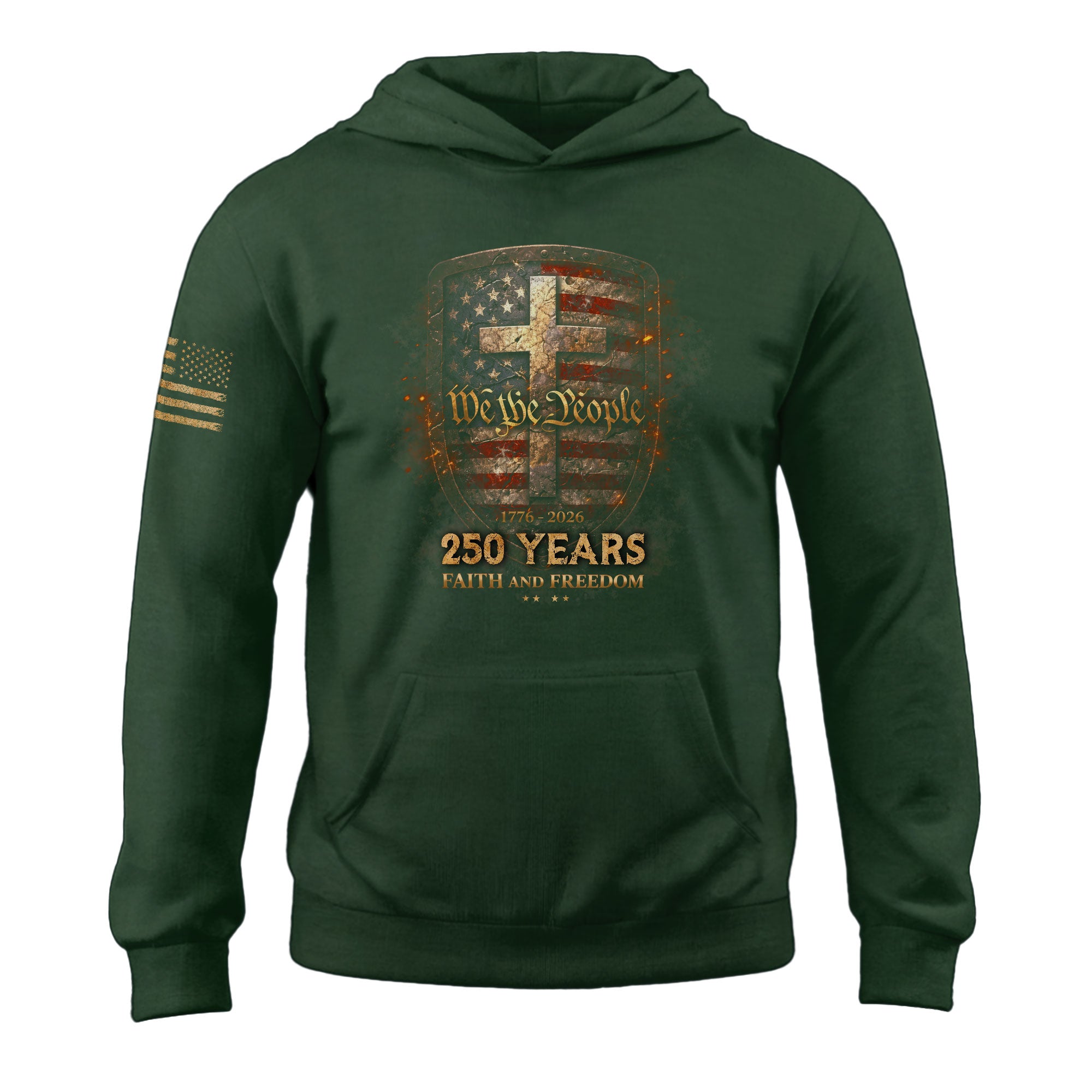 America 250th Anniversary 1776-2026 Semiquincentennial We The People Hoodie – Faith and Freedom Christian Cross Shield Patriotic Hoodie