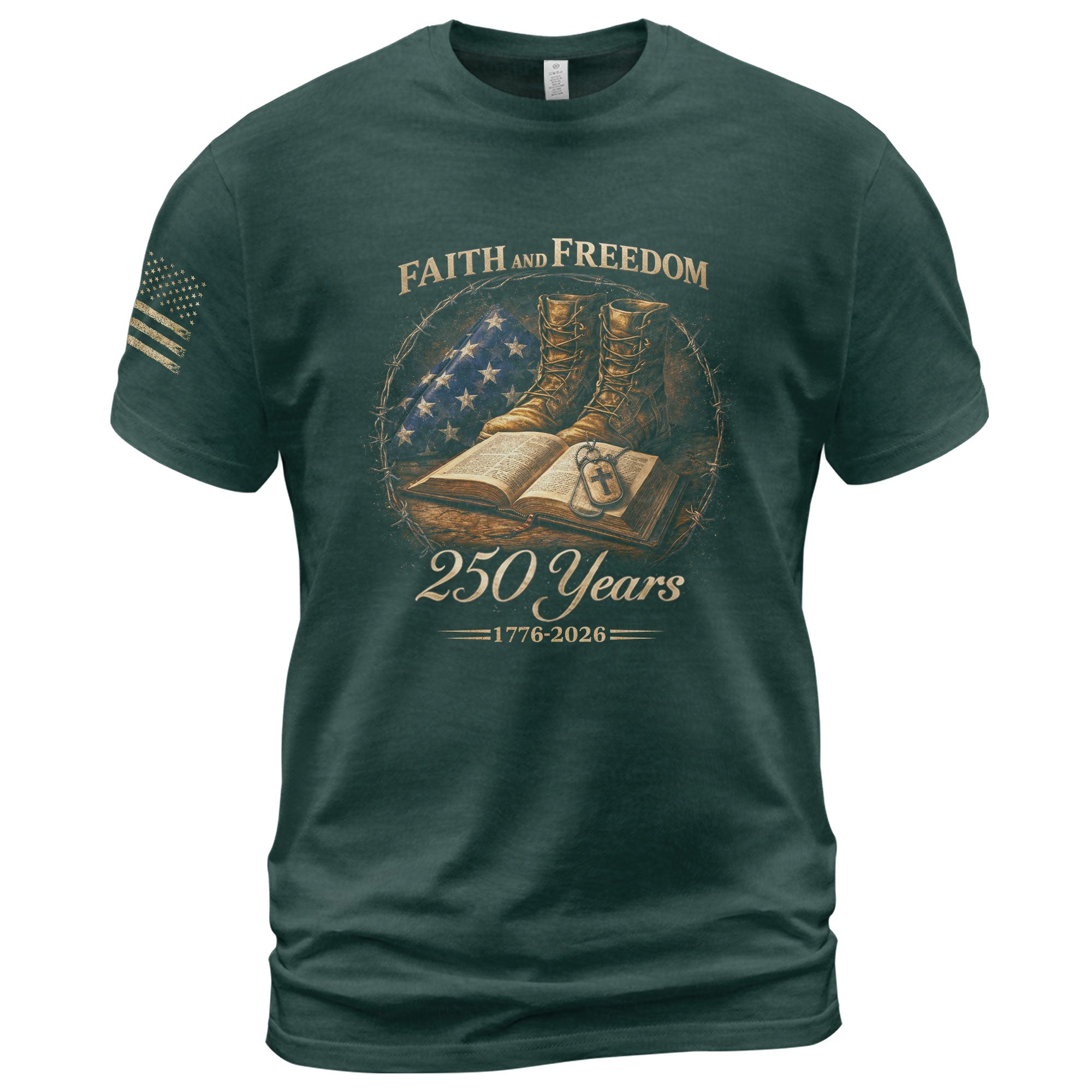 America 250th Anniversary Military Shirt - 1776-2026 Faith and Freedom Christian Tee, 250 Years Holy Bible Design