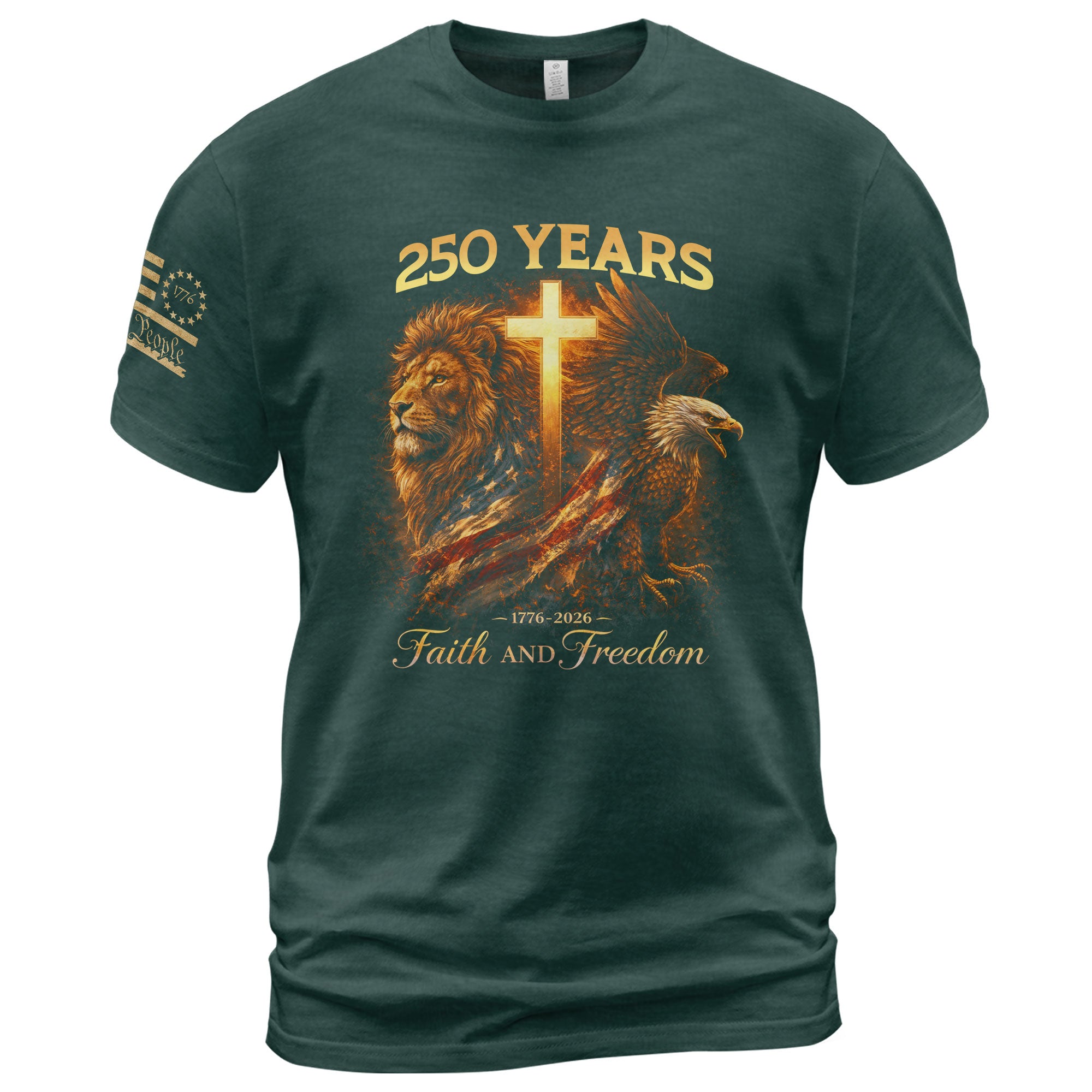 America 250th Anniversary T-Shirt - Lion and Eagle Faith and Freedom Tee, 1776-2026 250 Years Patriotic Men's Shirt