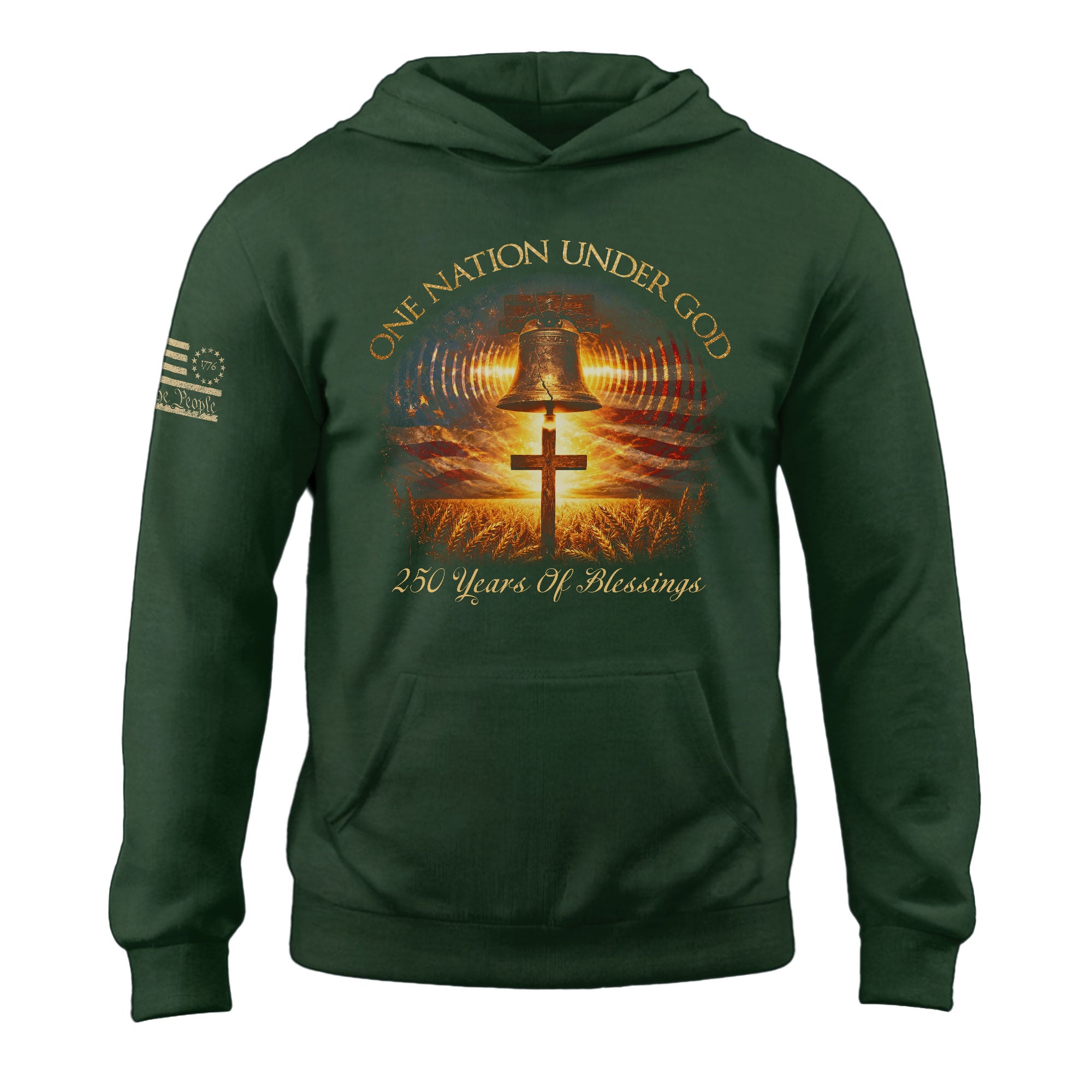America 250th Anniversary 1776-2026 Semiquincentennial Hoodie – Liberty Bell Cross One Nation Under God Patriotic Christian Men’s Hoodie