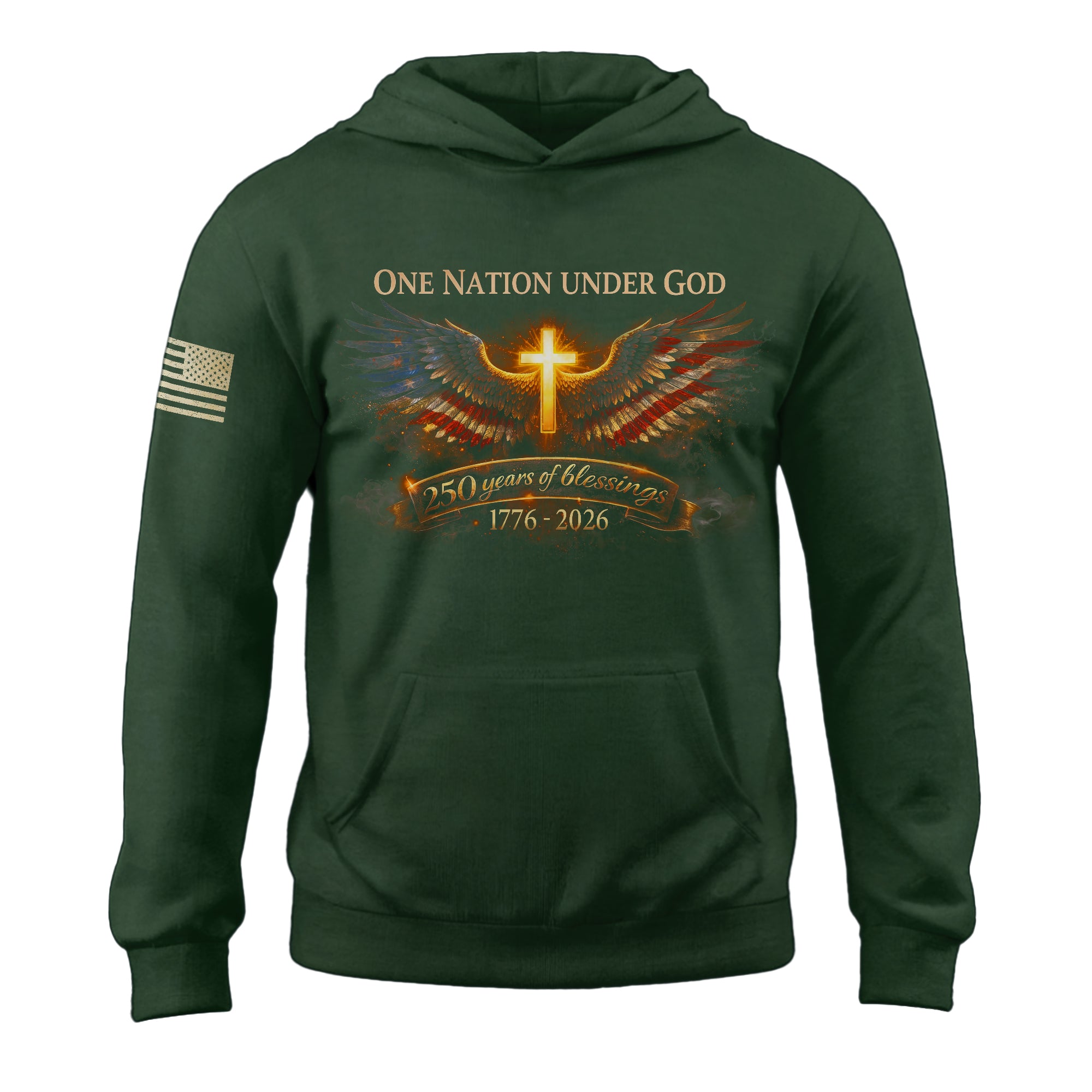 USA 250th Anniversary 1776-2026 Semiquincentennial Hoodie – 250 Years of Blessings Angel Wings One Nation Under God Faith & Freedom Apparel