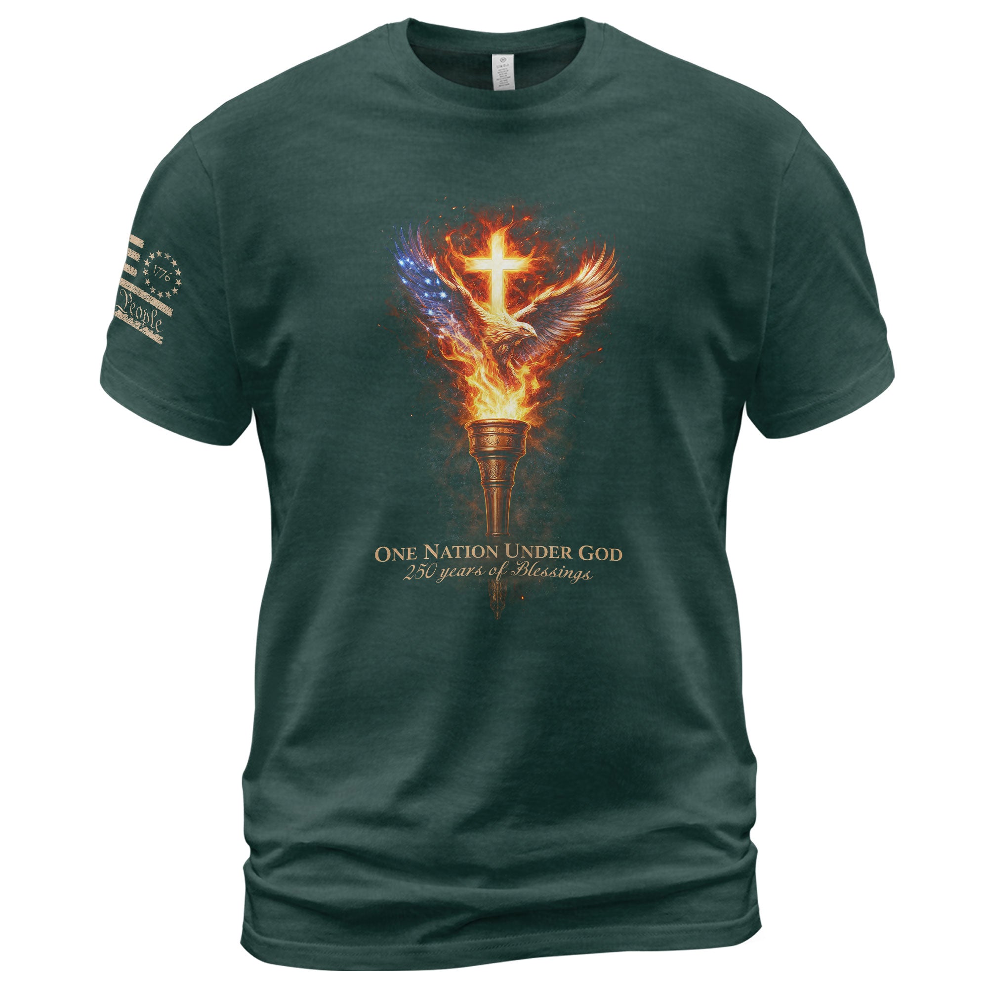 USA 250th Anniversary 1776-2026 Semiquincentennial Christian Shirt – One Nation Under God 250 Years of Blessings Flaming Torch Eagle Cross Tee