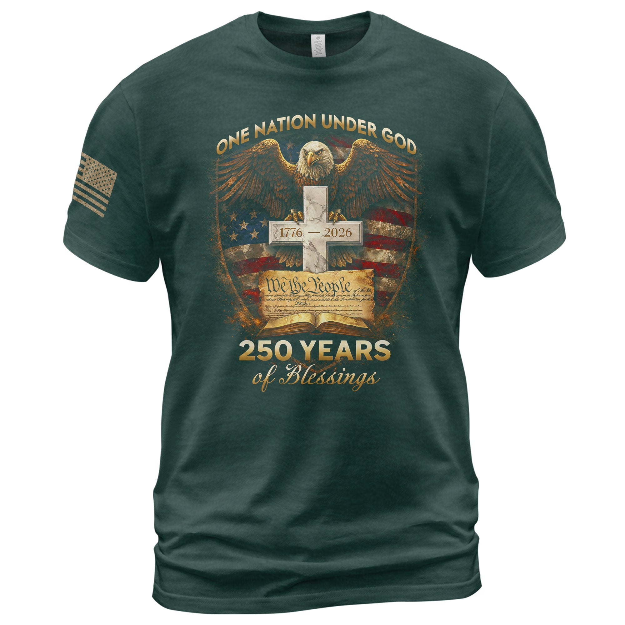 USA 250th Anniversary 1776-2026 Semiquincentennial Christian Patriotic Shirt – One Nation Under God We The People 250 Years of Blessings Eagle Cross Tee