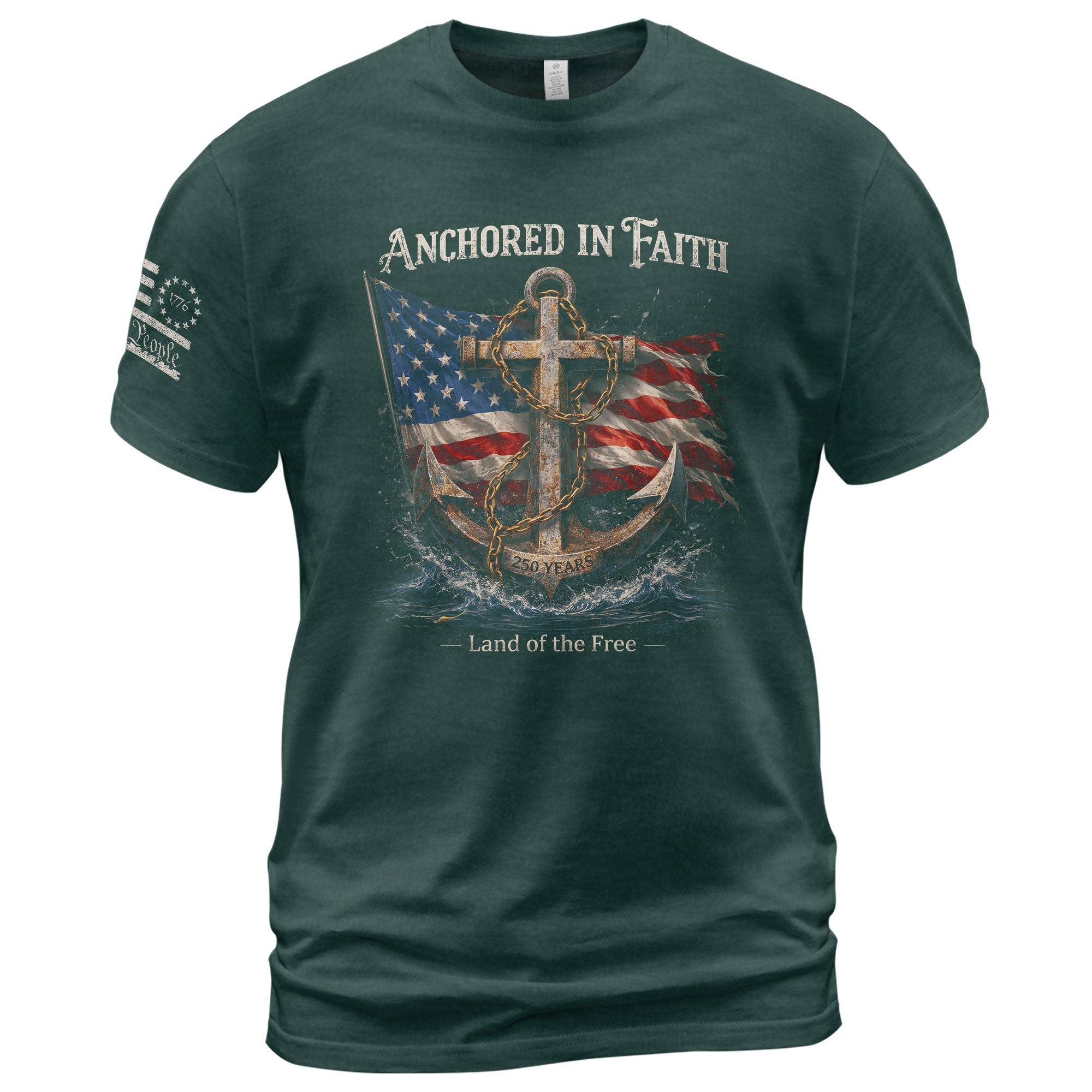 USA 250th Anniversary 1776-2026 Semiquincentennial Shirt – Anchored in Faith Patriotic Cross Anchor Christian Tee