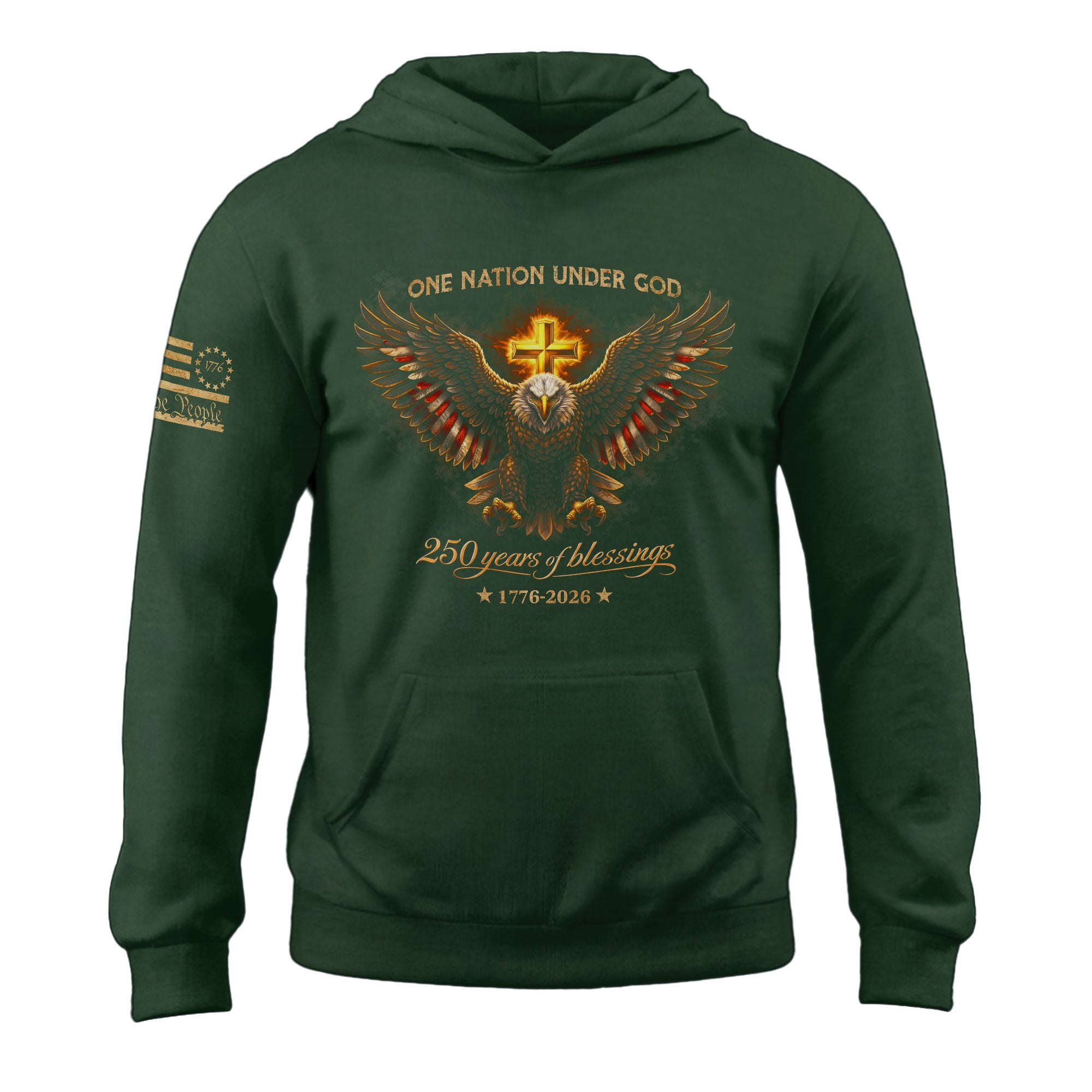 America 250th Anniversary 1776-2026 Semiquincentennial Hoodie – 250 Years of Blessings Bald Eagle Cross Patriotic Christian Hoodie
