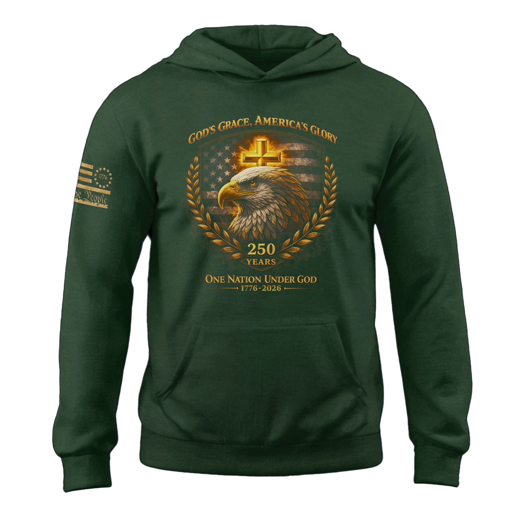 America 250th Anniversary 1776-2026 Semiquincentennial Hoodie – 250 Years of Blessings Eagle Christian Cross Patriotic Men’s Gift