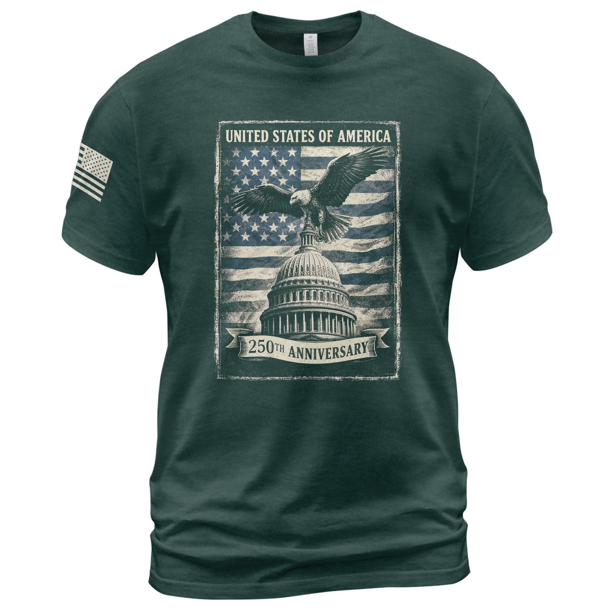 America 250th Anniversary 1776-2026 Men's Patriotic T-Shirt – Retro Eagle & Capitol Freedom USA 250 Birthday Graphic Tee