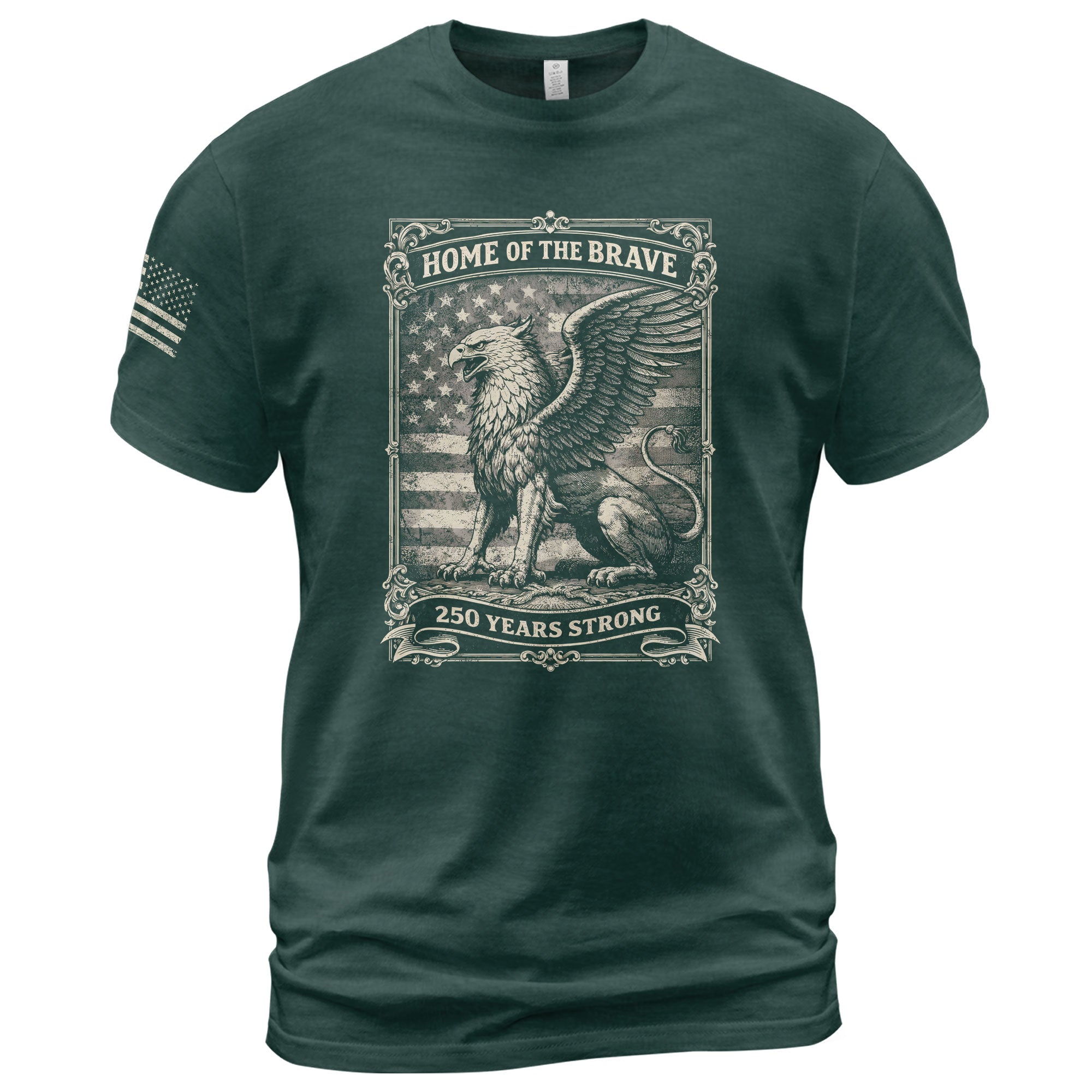 America 250th Anniversary 1776-2026 Semiquincentennial T-Shirt – Home of the Brave 250 Years Strong Griffin & Flag Patriotic Tee