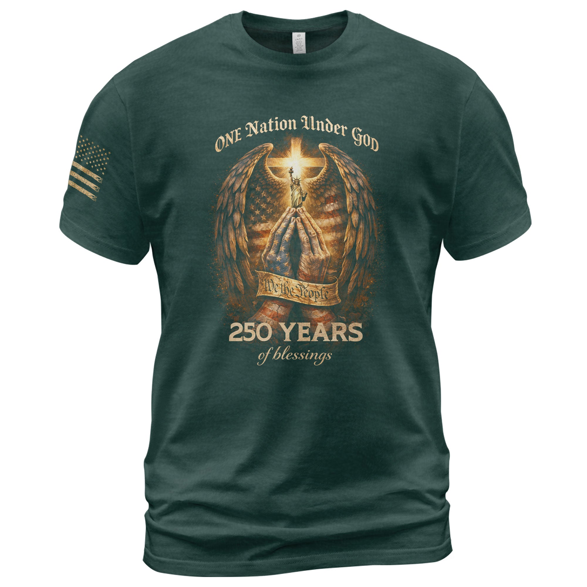 USA 250th Anniversary 1776-2026 Semiquincentennial T-Shirt – One Nation Under God 250 Years of Blessings Praying Hands Faith Patriotic Tee