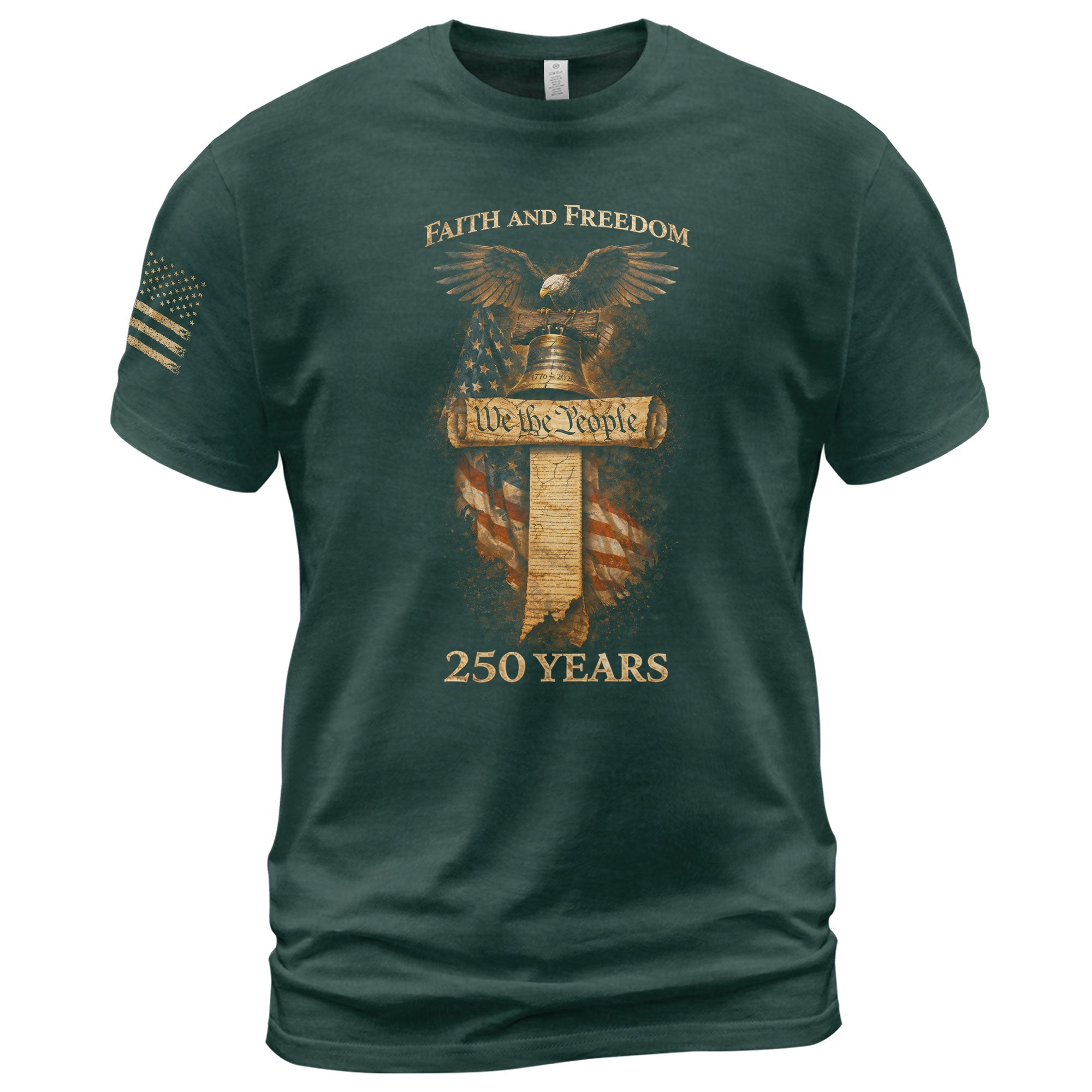 USA 250th Anniversary 1776-2026 Semiquincentennial T-Shirt – We The People Liberty Bell Cross Patriotic Anniversary Tee