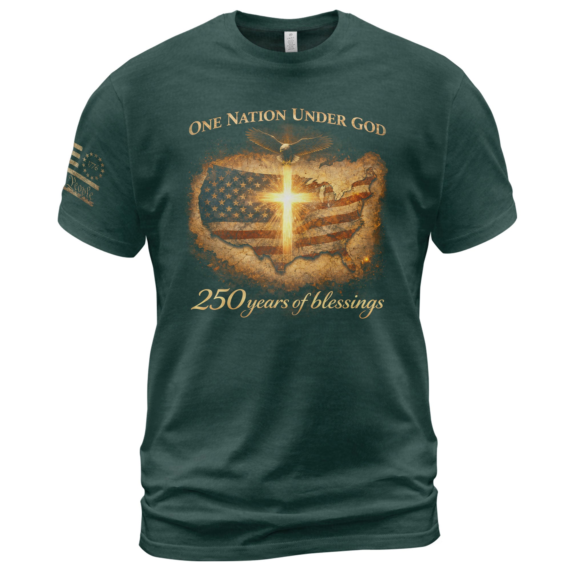 America 250th Anniversary 1776-2026 Shirt – One Nation Under God USA Map & Glowing Cross Semiquincentennial Tee