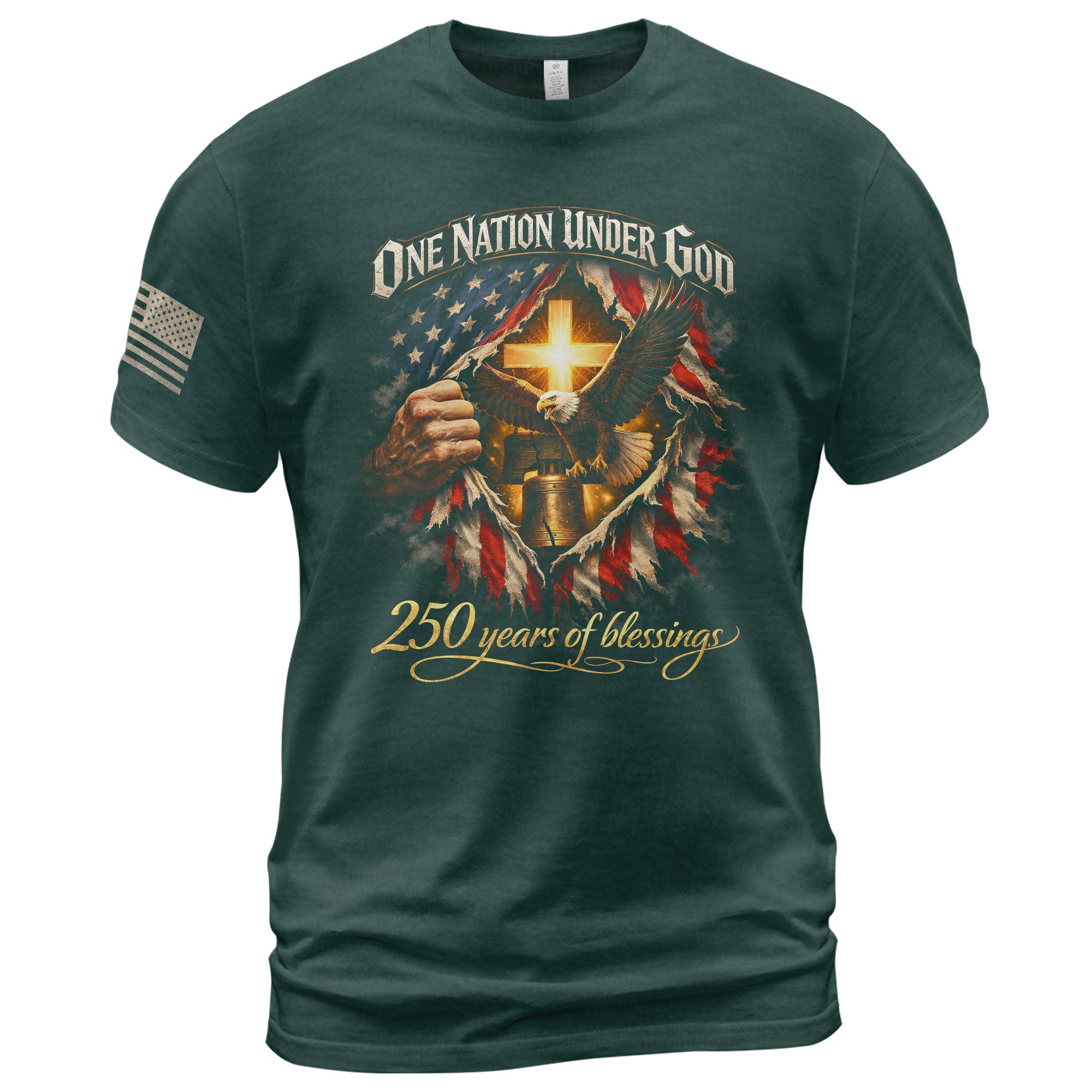 America 250th Anniversary 1776-2026 Shirt – One Nation Under God Eagle, Liberty Bell & Ripped Flag Christian Semiquincentennial T-Shirt