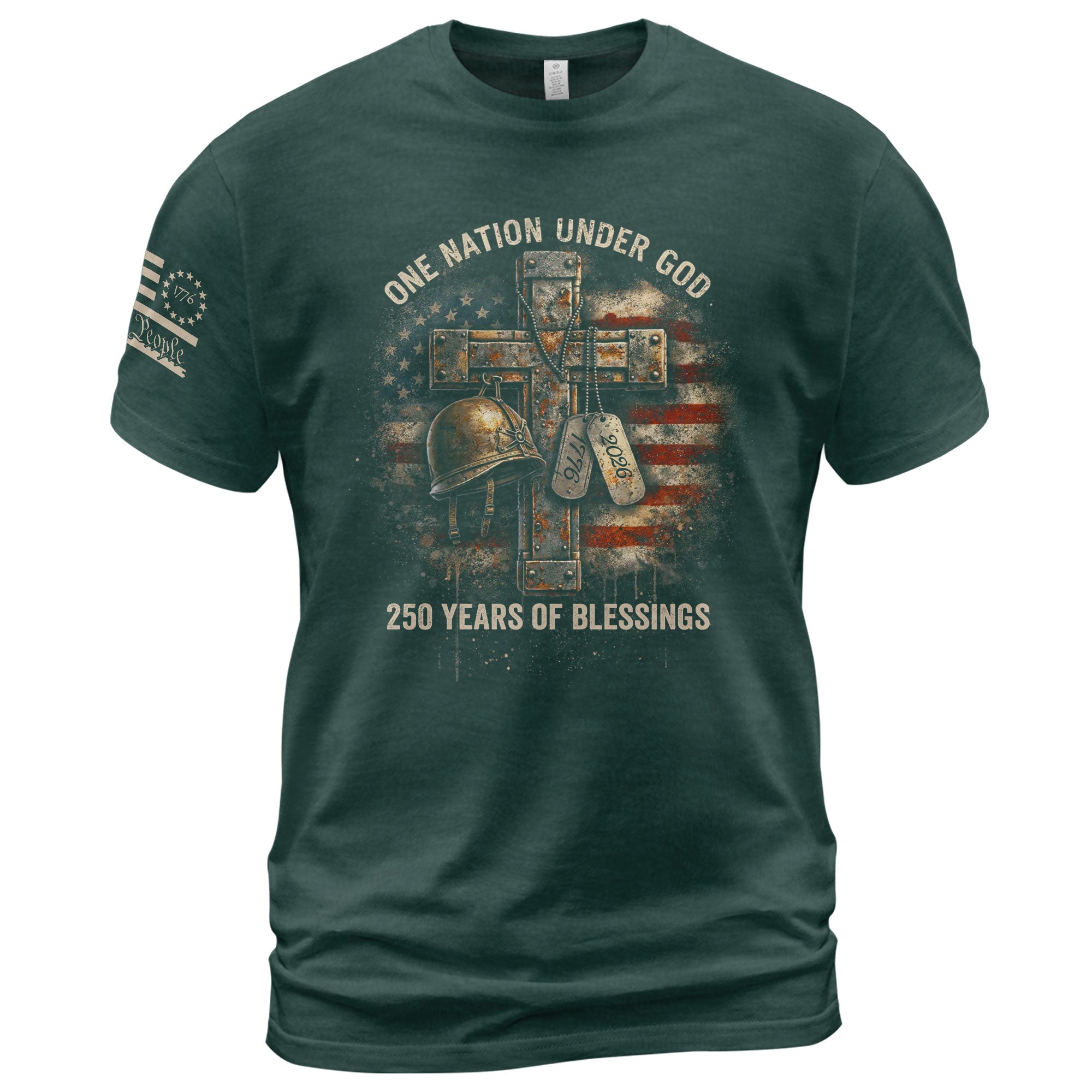 America 250th Anniversary 1776-2026 T-Shirt – Patriotic Veteran Christian Cross & Dog Tags 250 Years of Blessings Semiquincentennial Tee