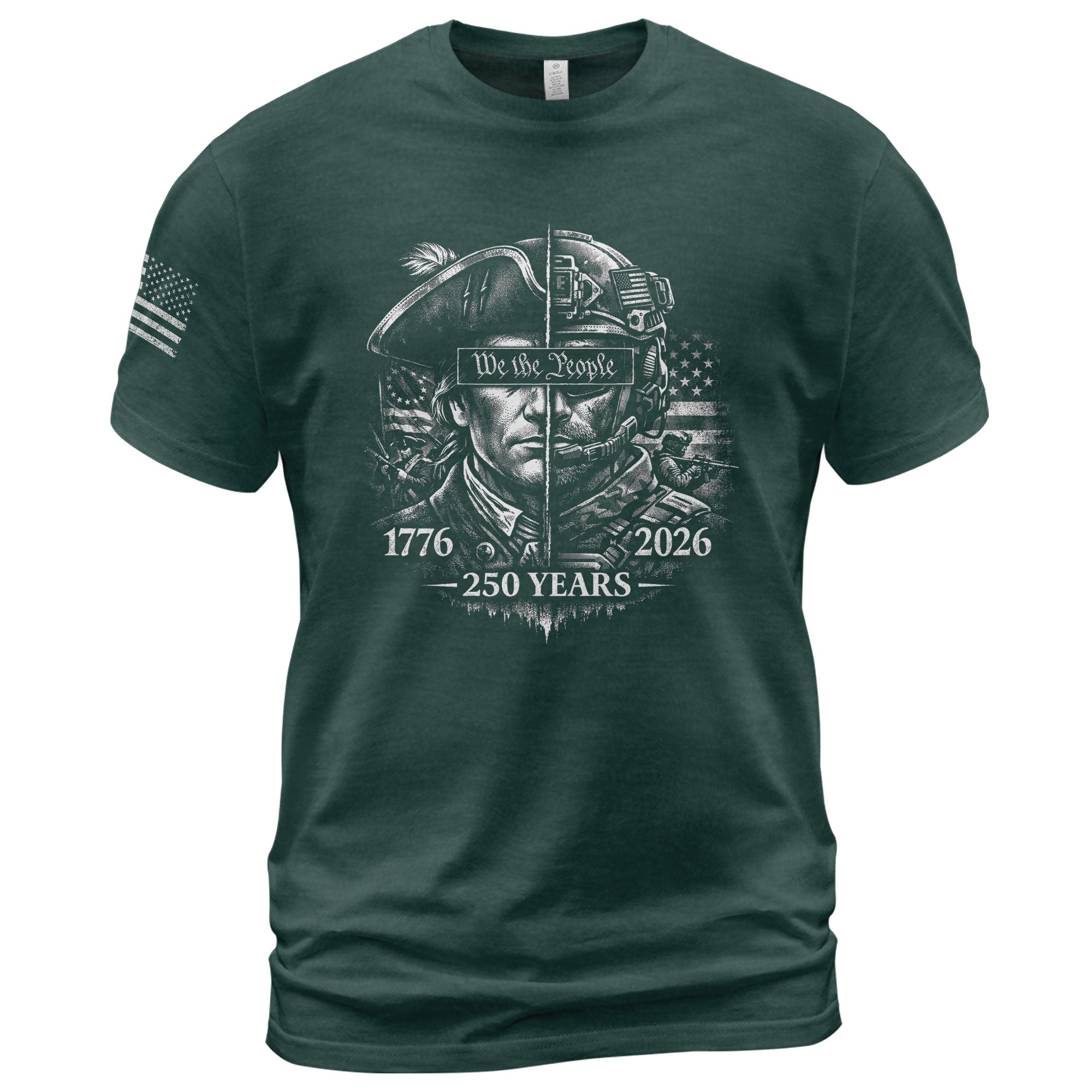 USA 250th Anniversary 1776-2026 T-Shirt – Revolutionary & Modern Soldier We The People Men's Shirt