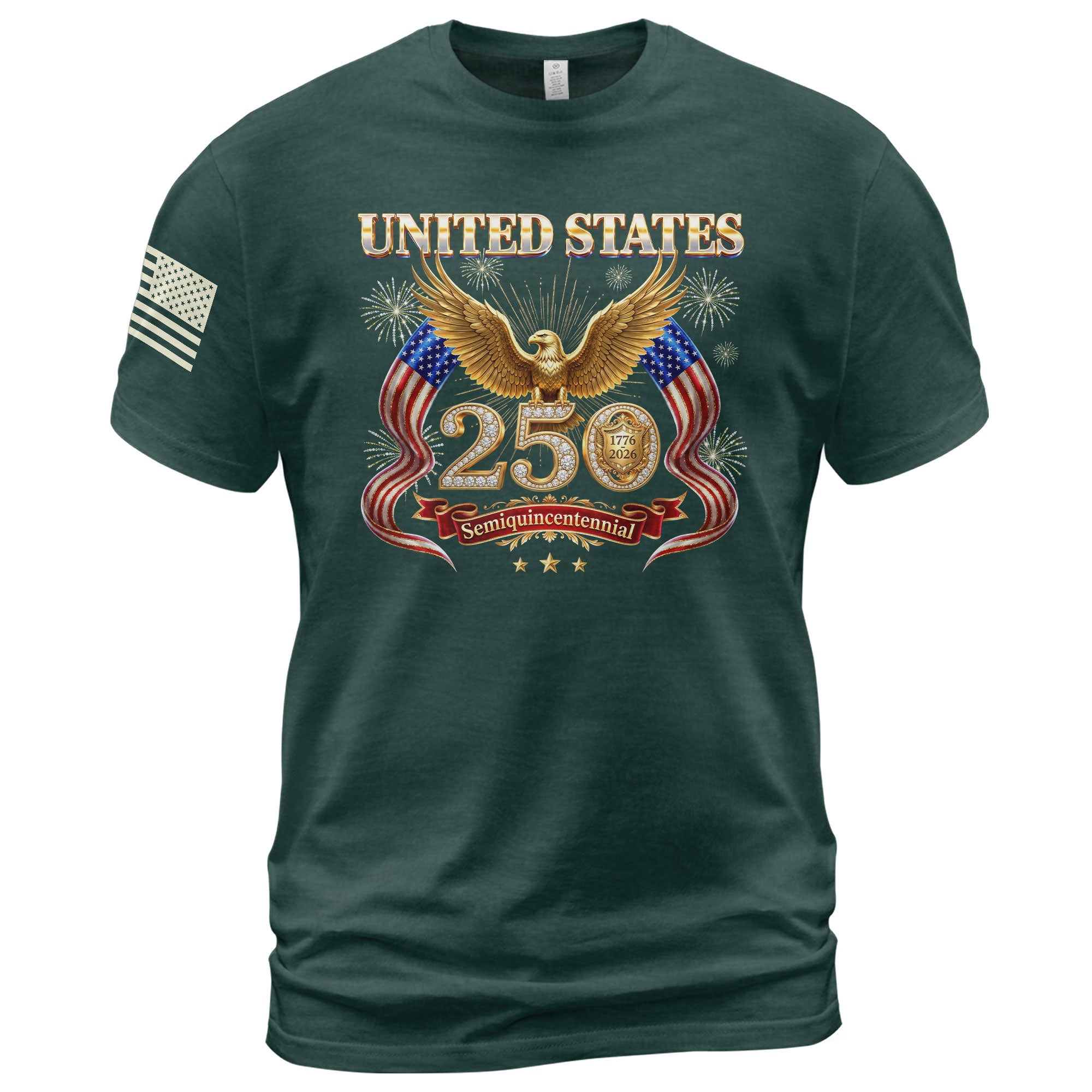 United States 250 Years 1776-2026 T-Shirt - Golden Eagle Patriotic Fireworks Luxury Tee