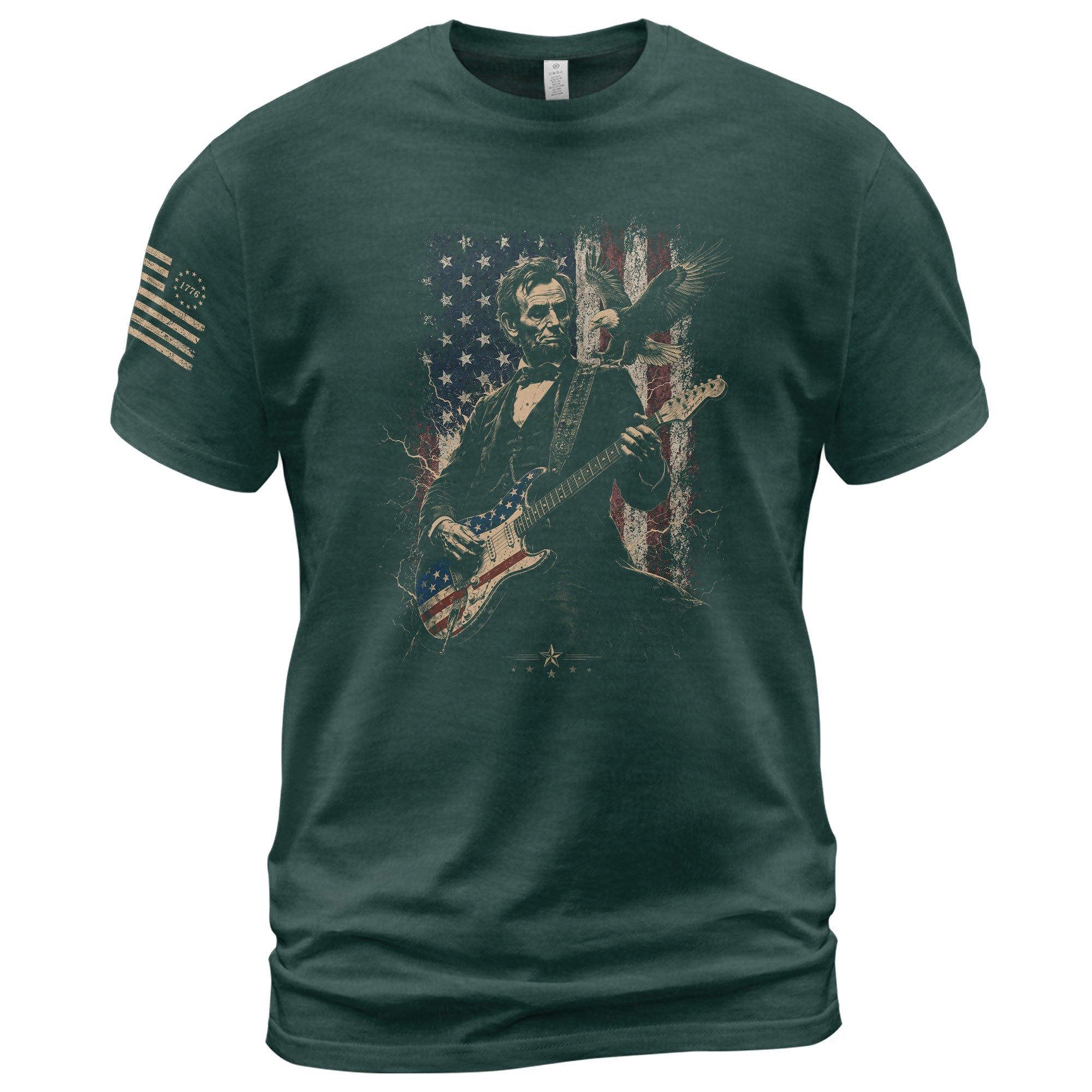 Abraham Lincoln Playing Guitar Shirt Patriotic Eagle US Flag Graphic Tee