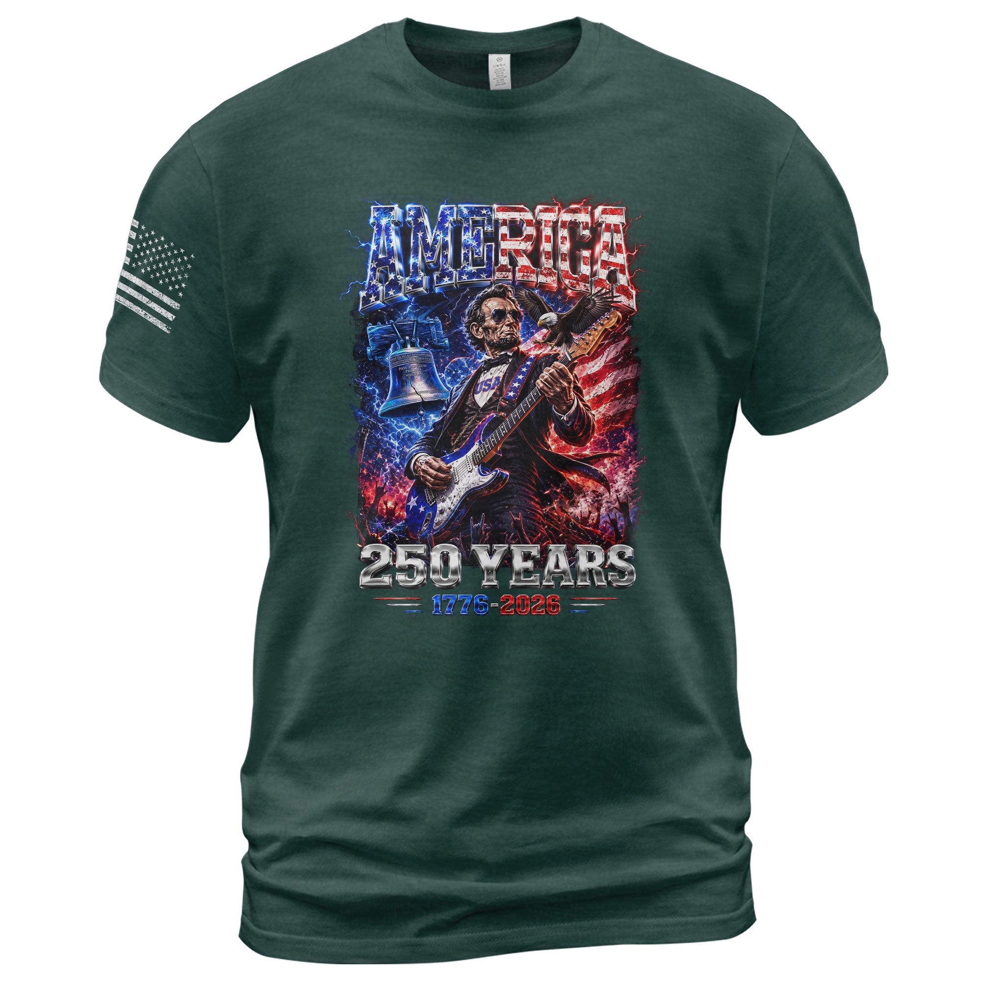 Abraham Lincoln Rock Guitar Shirt Liberty Bell Patriotic 1776 2026 Tee