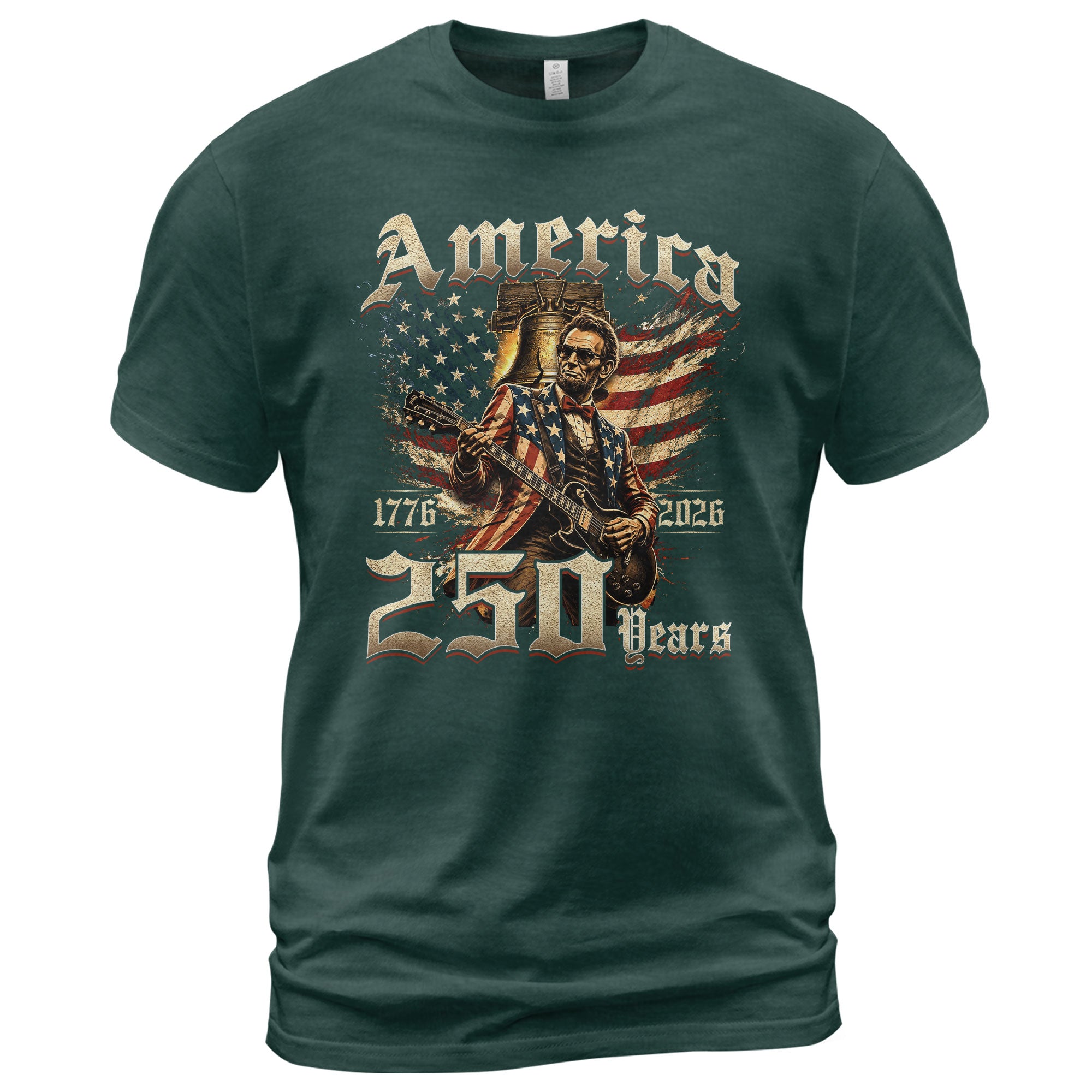 Lincoln Rock Guitar Patriotic T-Shirt - Vintage 1776 2026 Liberty Bell Graphic Tee
