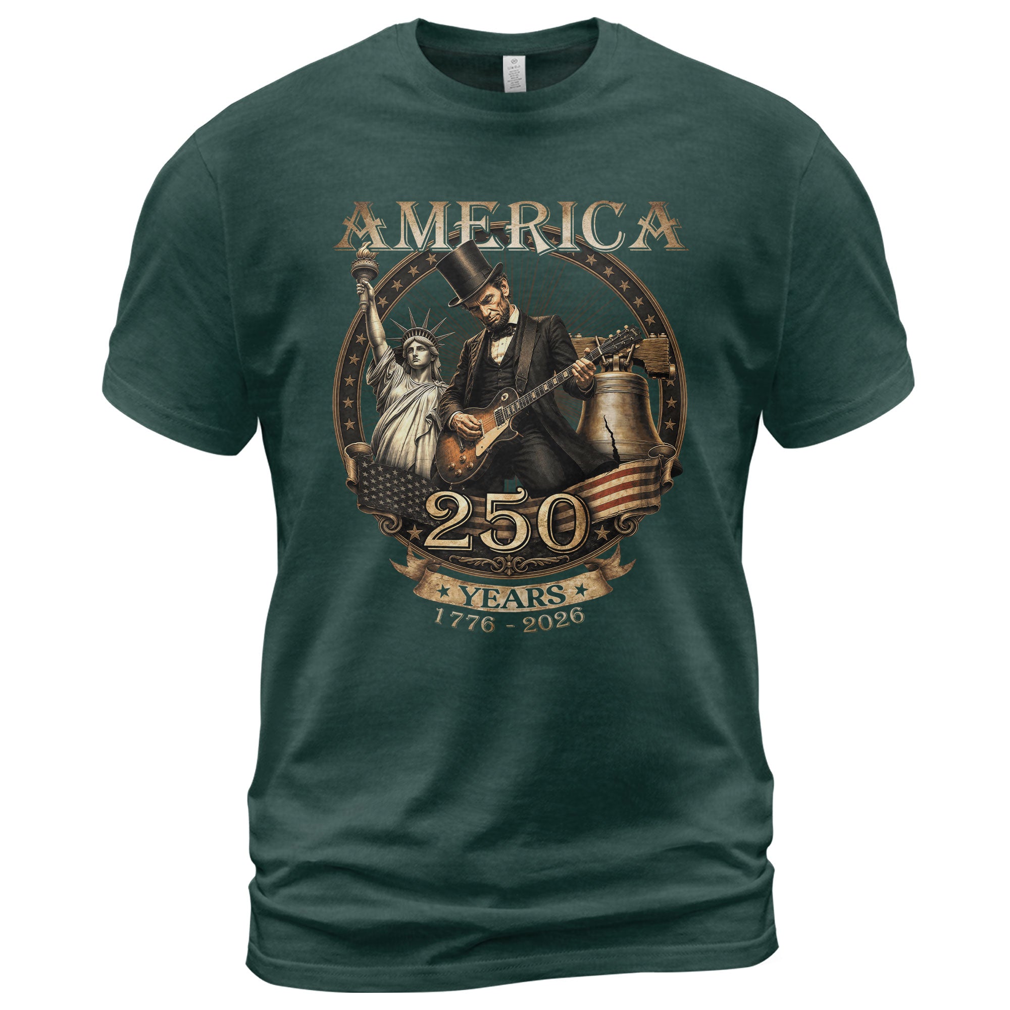Lincoln Rock Guitar Patriotic T-Shirt - Vintage Statue of Liberty 1776 2026 Apparel