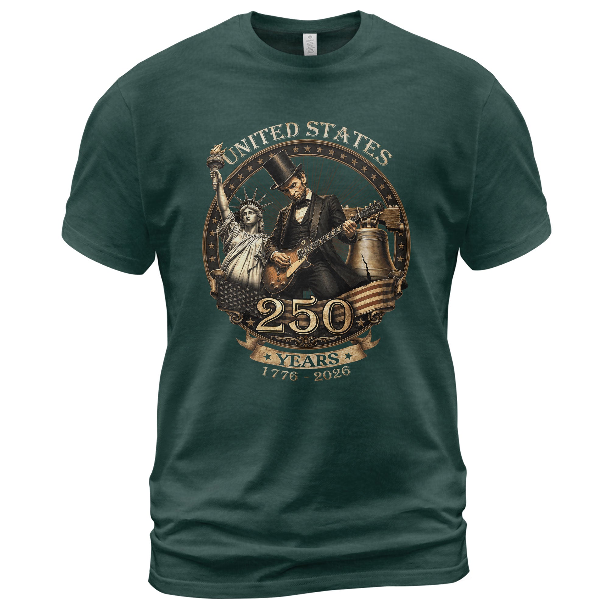 Lincoln Rock Guitar Patriotic T-Shirt - Vintage Statue of Liberty 1776 2026 Apparel