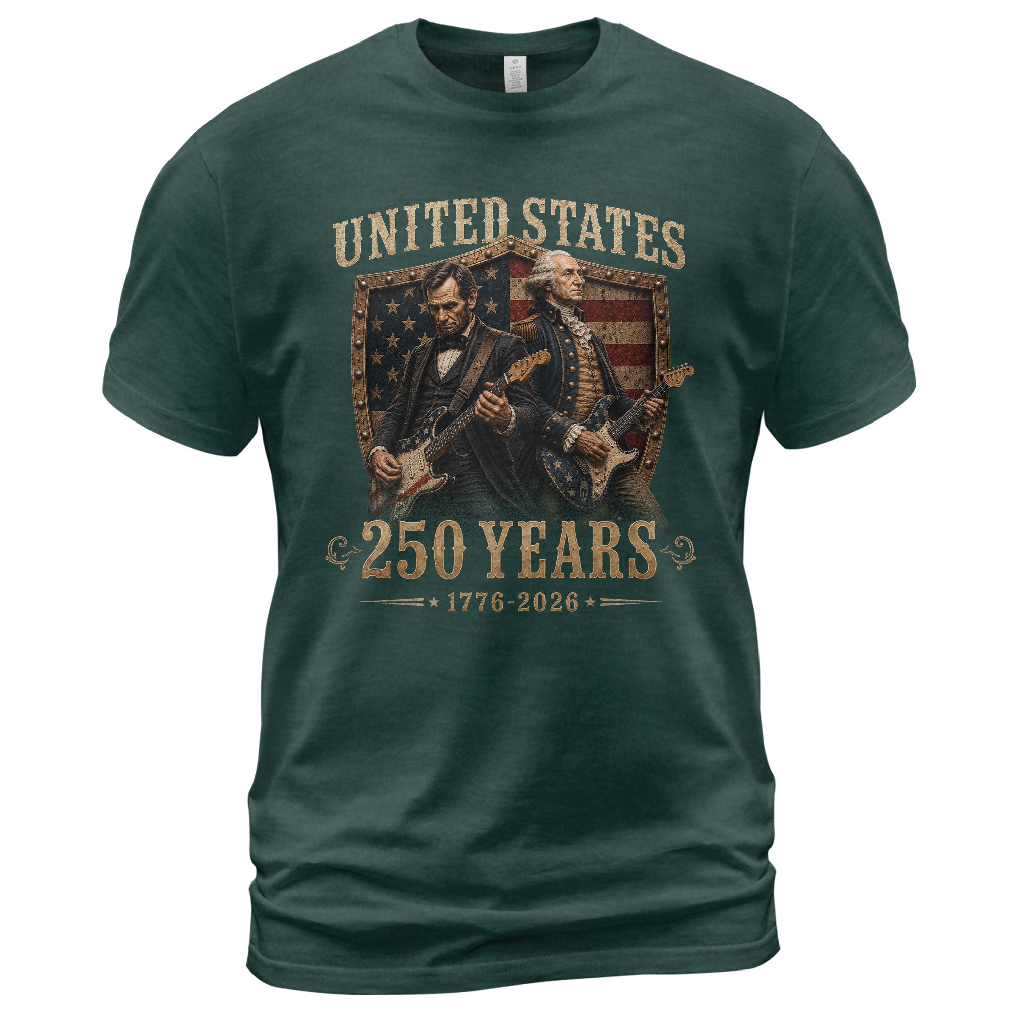 George Washington Abraham Lincoln Guitar T-Shirt 1776-2026 Patriotic 4th Of July Tee - Rust Field Wear