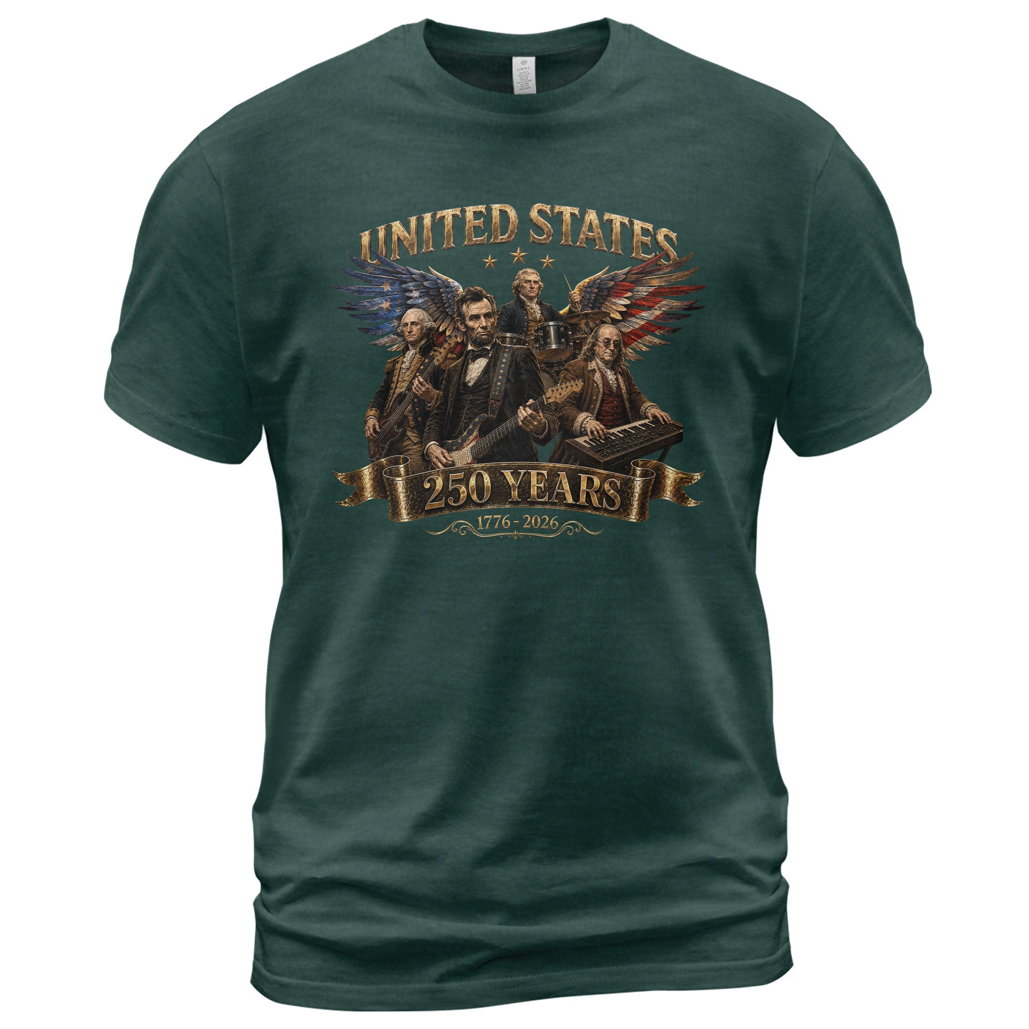 Patriotic Presidents Eagle Wings Rock Band T Shirt 250 Years 1776-2026 Vintage Tee - Rust Field Wear