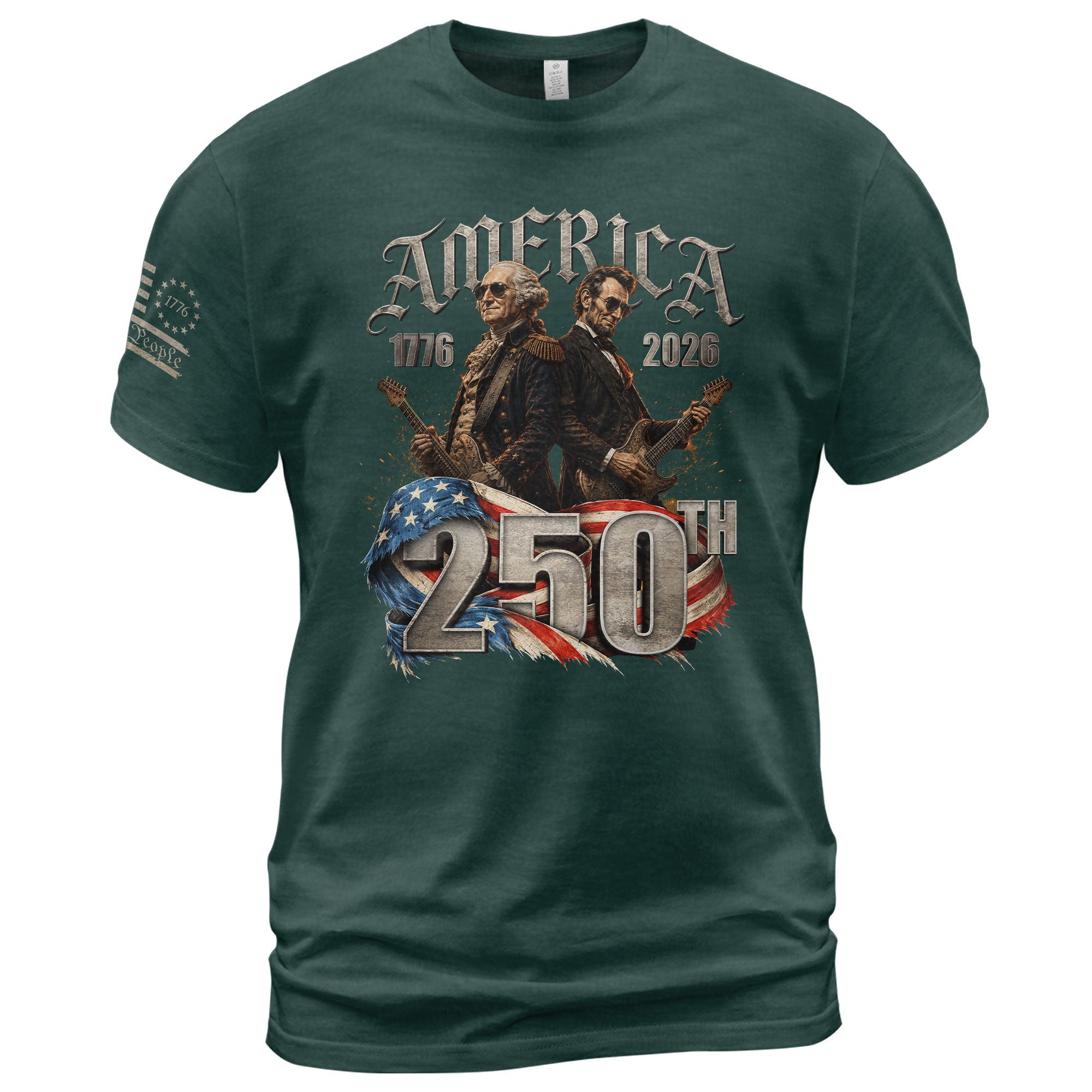 Washington Lincoln Guitar T-Shirt 1776-2026 Historical Patriotic Graphic Tee Anniversary Gift