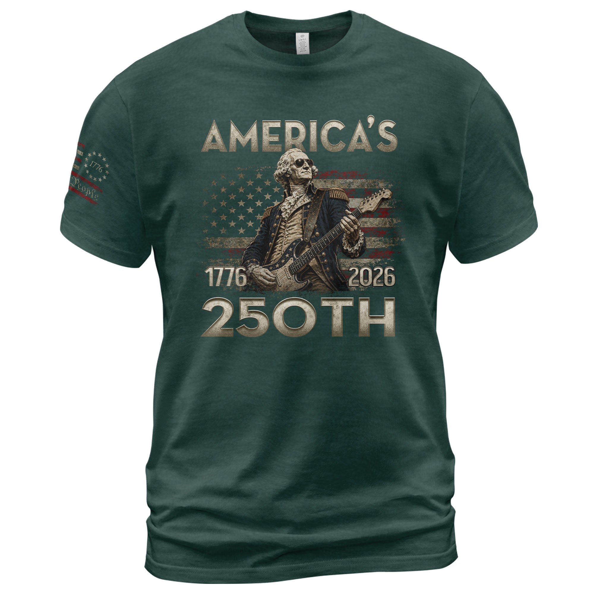 Patriotic George Washington Guitar Shirt 1776-2026 Historical Graphic Tee Anniversary Apparel