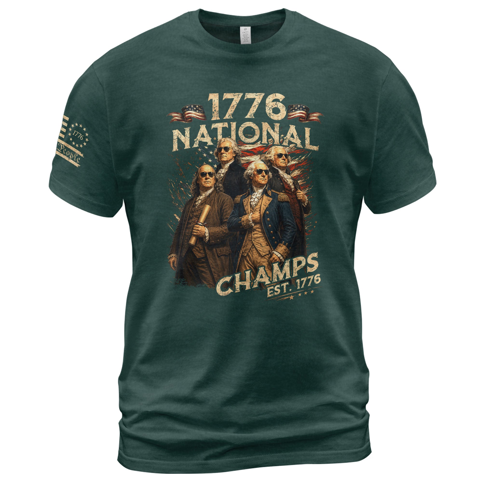 1776 National Champs T-Shirt Patriotic Founding Fathers 4th of July Vintage Graphic Tee