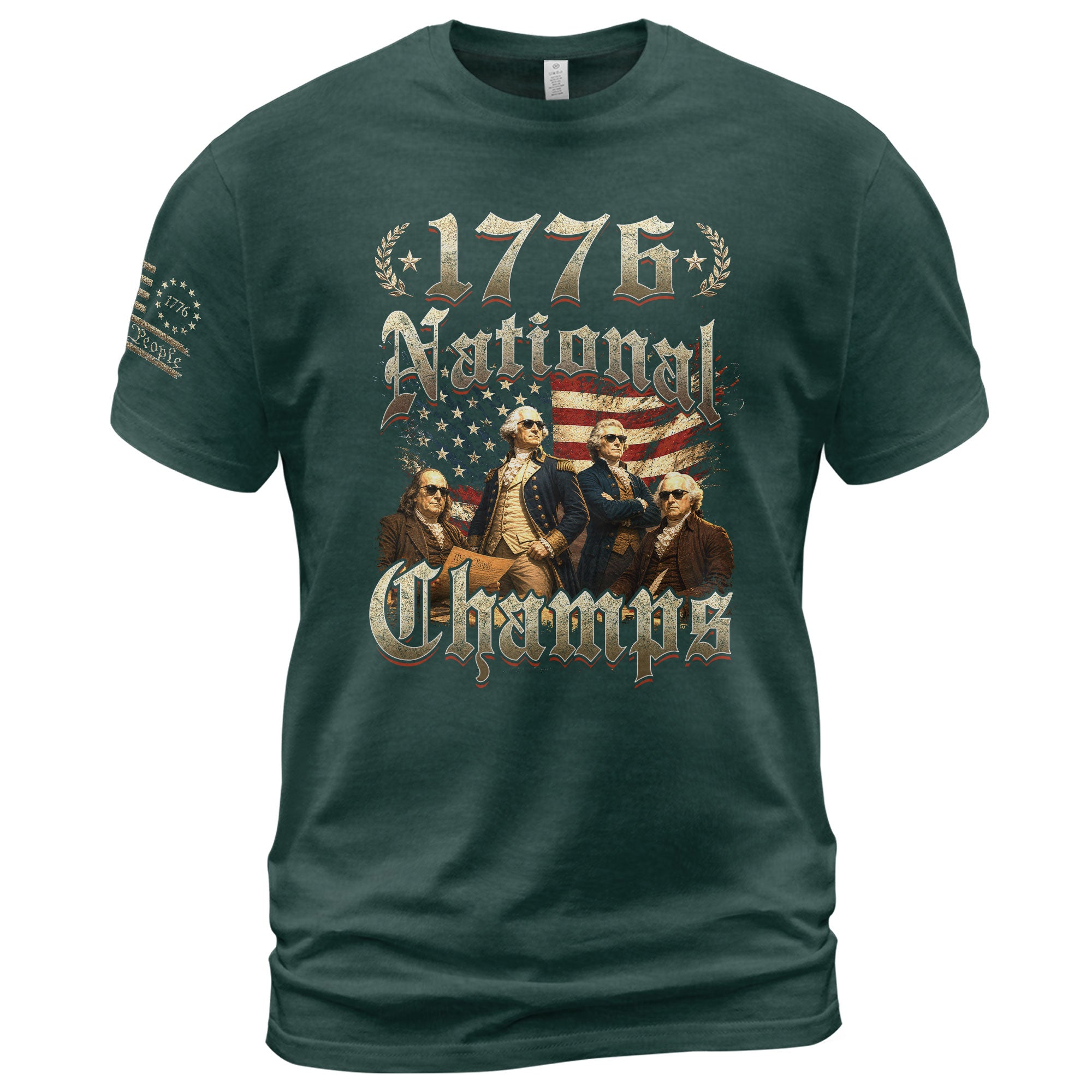 1776 National Champs T-Shirt Vintage US Founding Fathers Patriotic 4th of July Graphic Tee