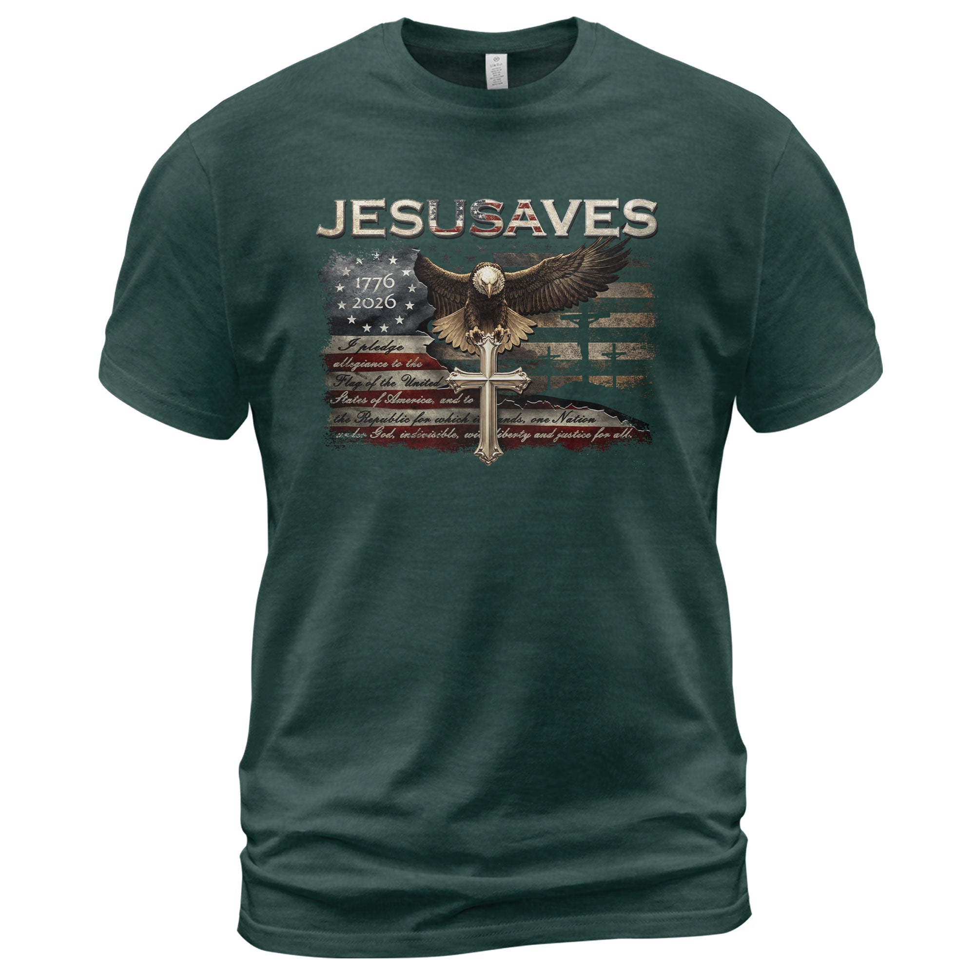 JESUSAVES Graphic T Shirt Patriotic American Eagle Cross Religious Faith Apparel