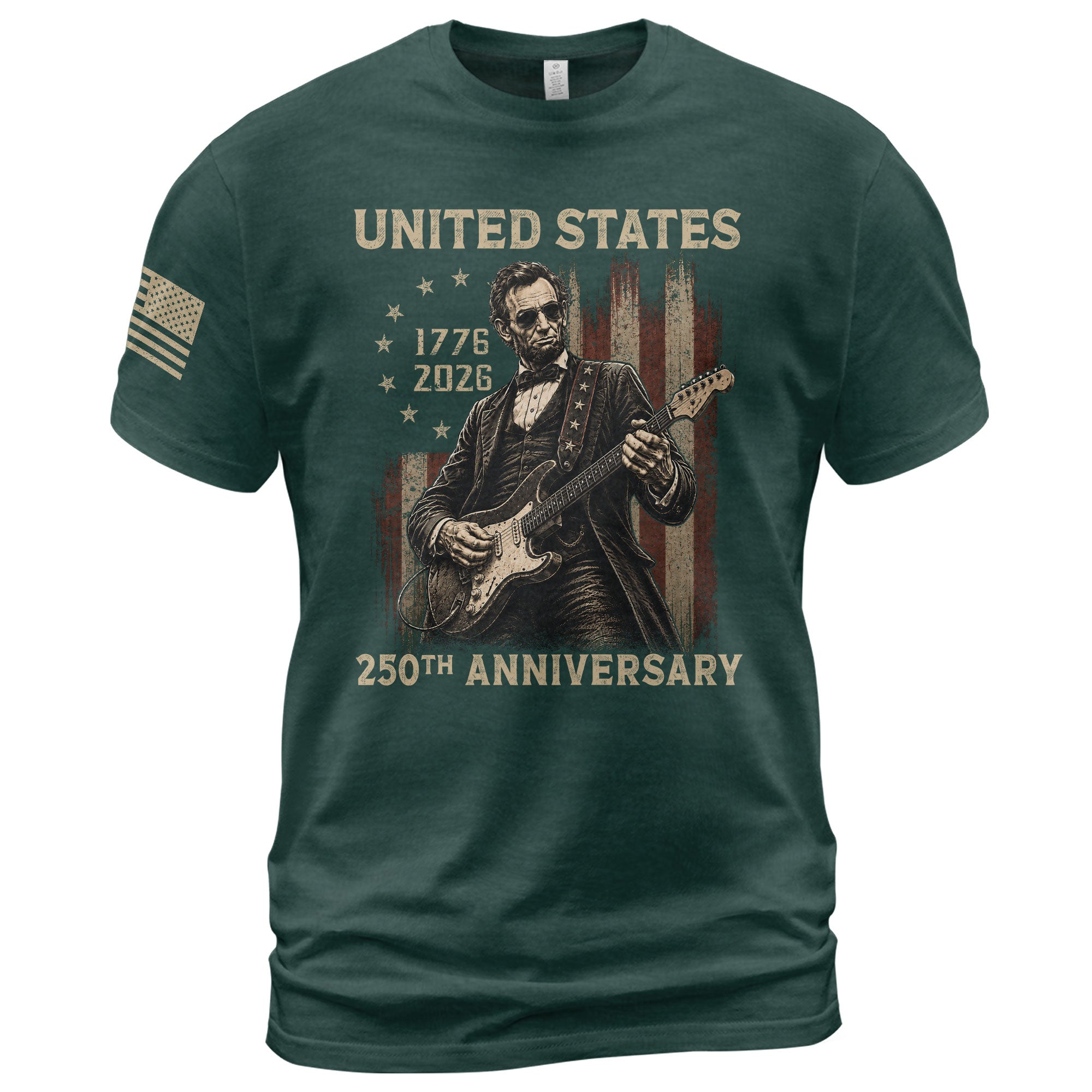 Lincoln Rock Guitar Shirt 1776 2026 Vintage American Flag Patriotic Graphic Tee Men