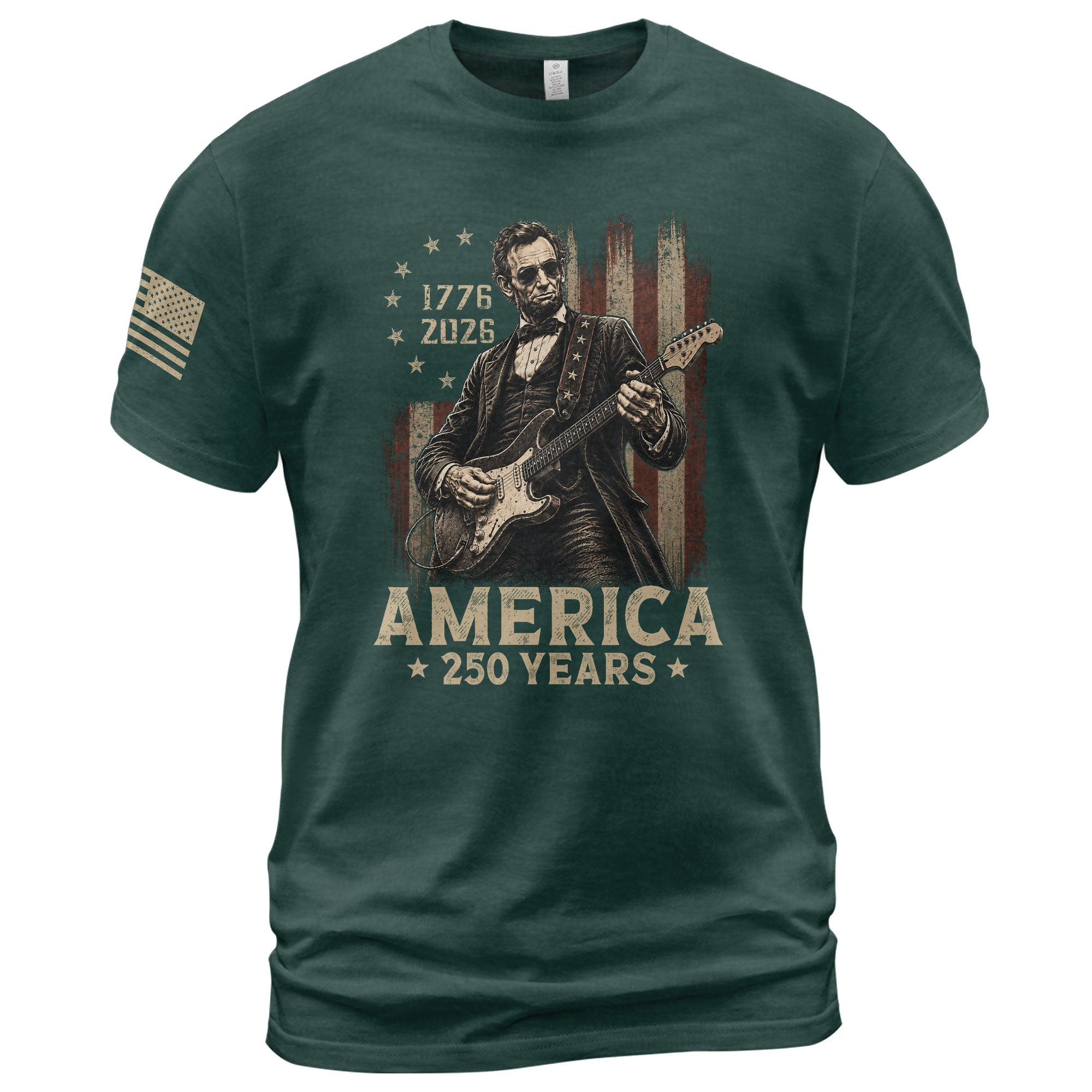 Lincoln Rock Guitar Shirt 1776 2026 Vintage American Flag Patriotic Graphic Tee Men