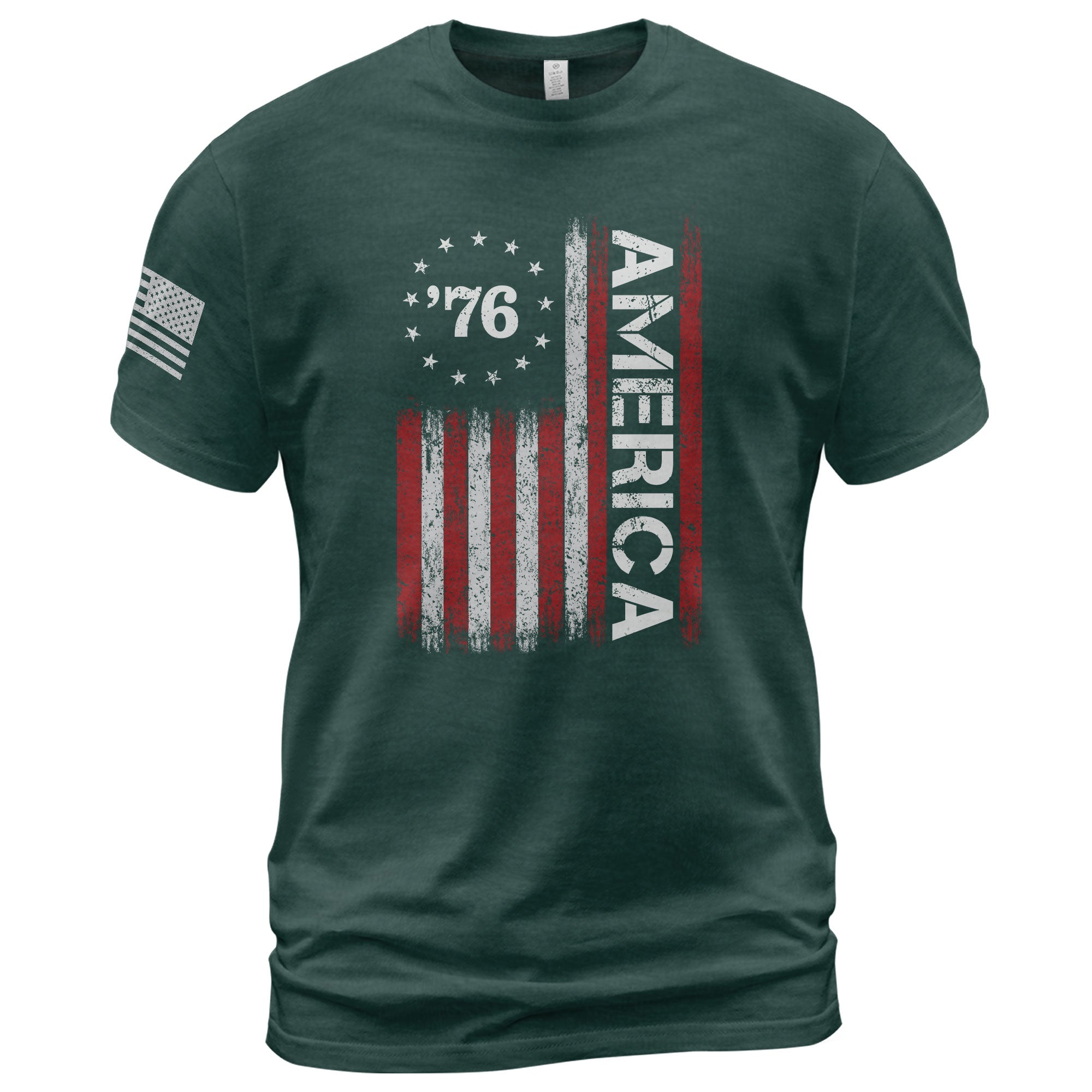Classic Retro Style American Flag 76 Apparel Patriotic Graphic T-Shirt Holiday Wear