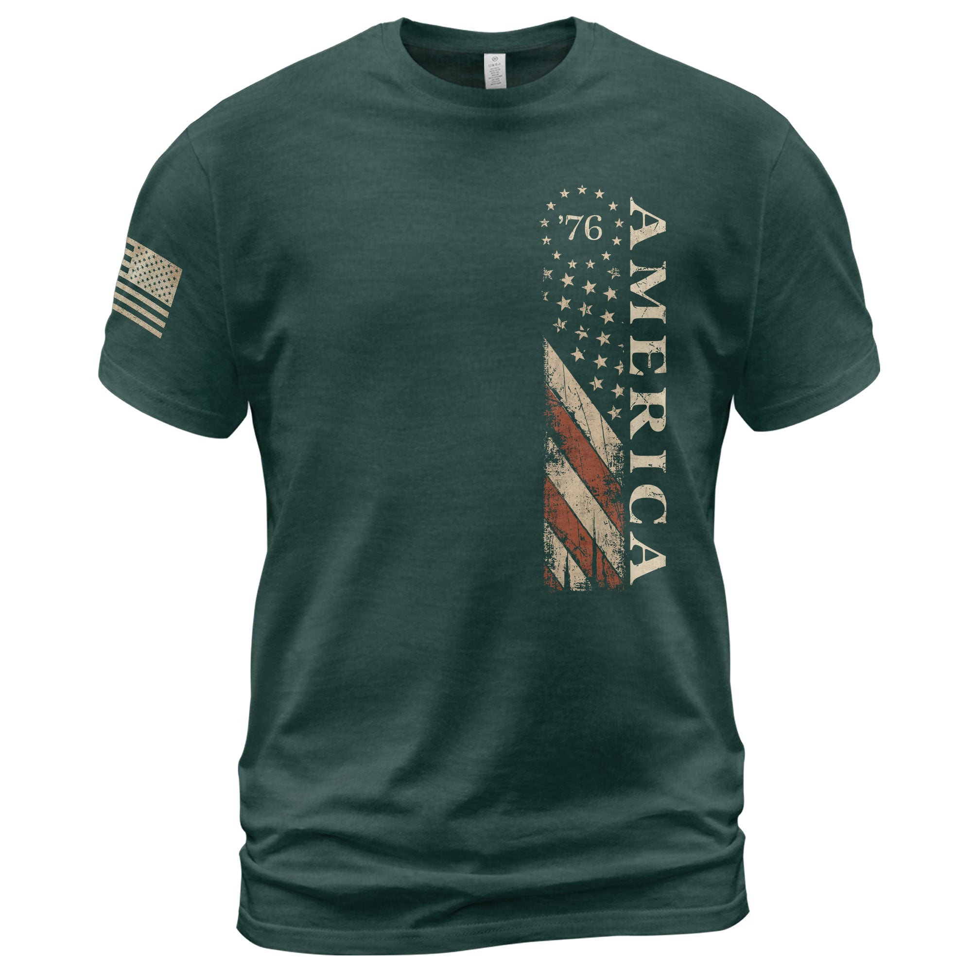 Vertical Flag America 76 T-Shirt Patriotic Vintage Style Graphic Tee Casual Shirt