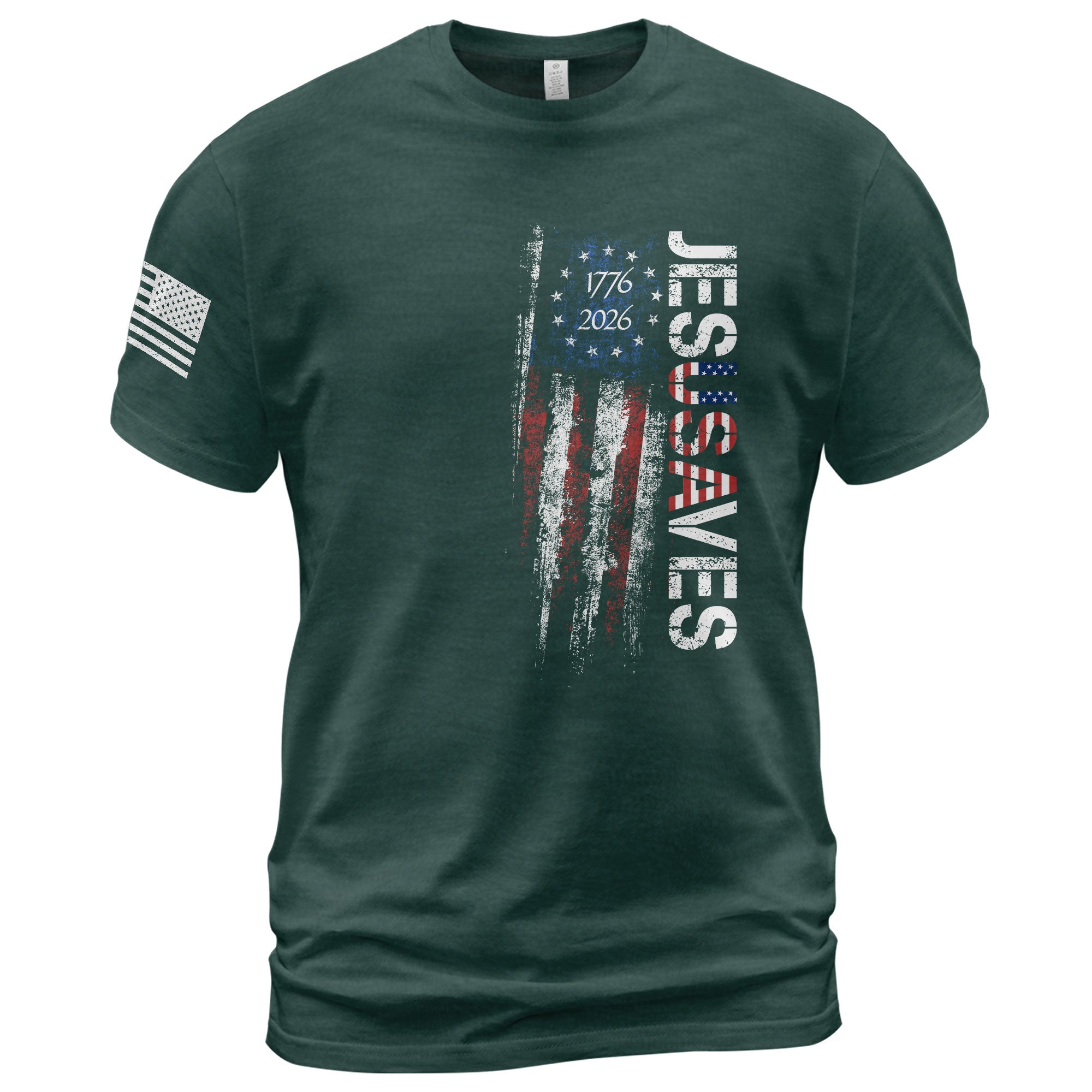 JESUSAVES T-Shirt USA Flag Patriotic 1776 2026 Betsy Ross Men Cotton Tee Shirt