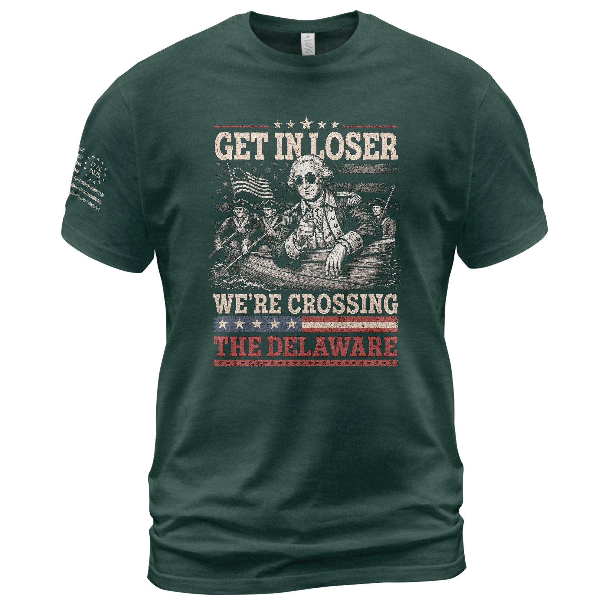 Washington Delaware Crossing Graphic Tee - Vintage Patriotic Funny Style Cotton Shirt