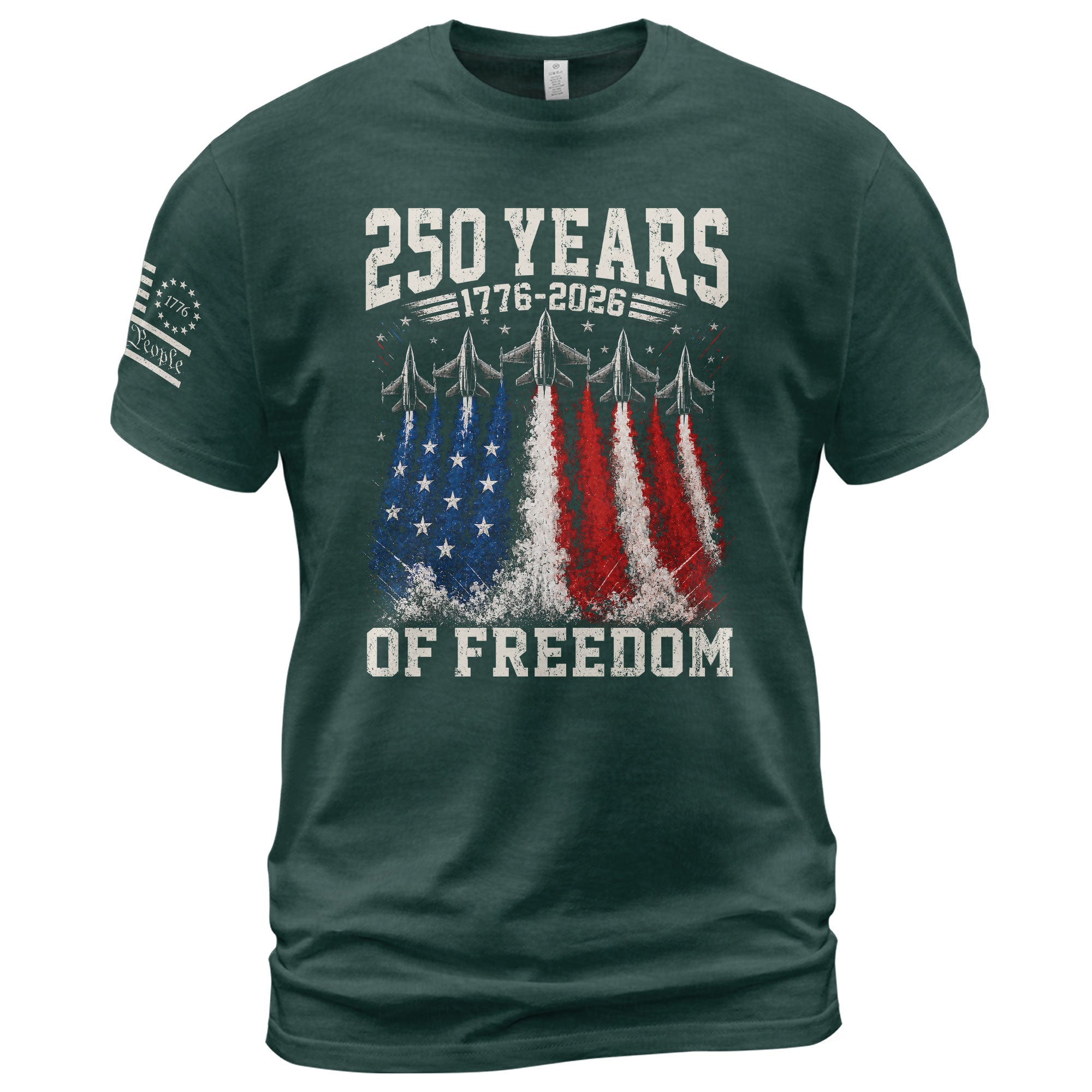 Commemorative 250 Years Freedom Tee - Vintage Fighter Jet Patriotic Cotton Shirt