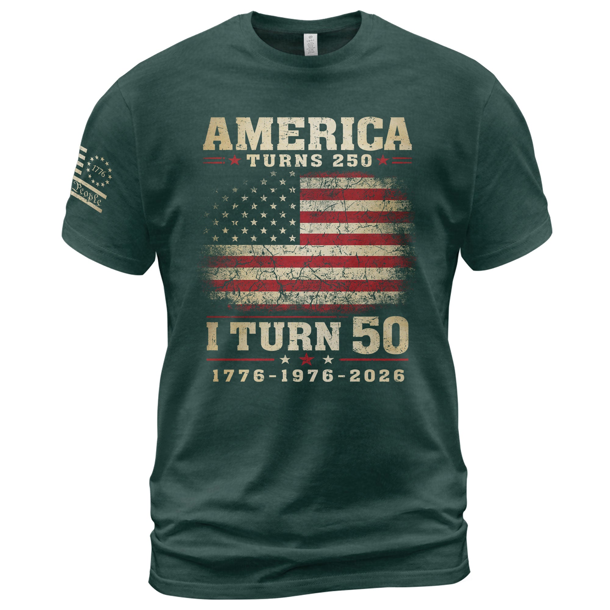 Patriotic 1776 2026 Birthday Tee Celebrating America Turns 250 And I Turn 50 Graphic Shirt
