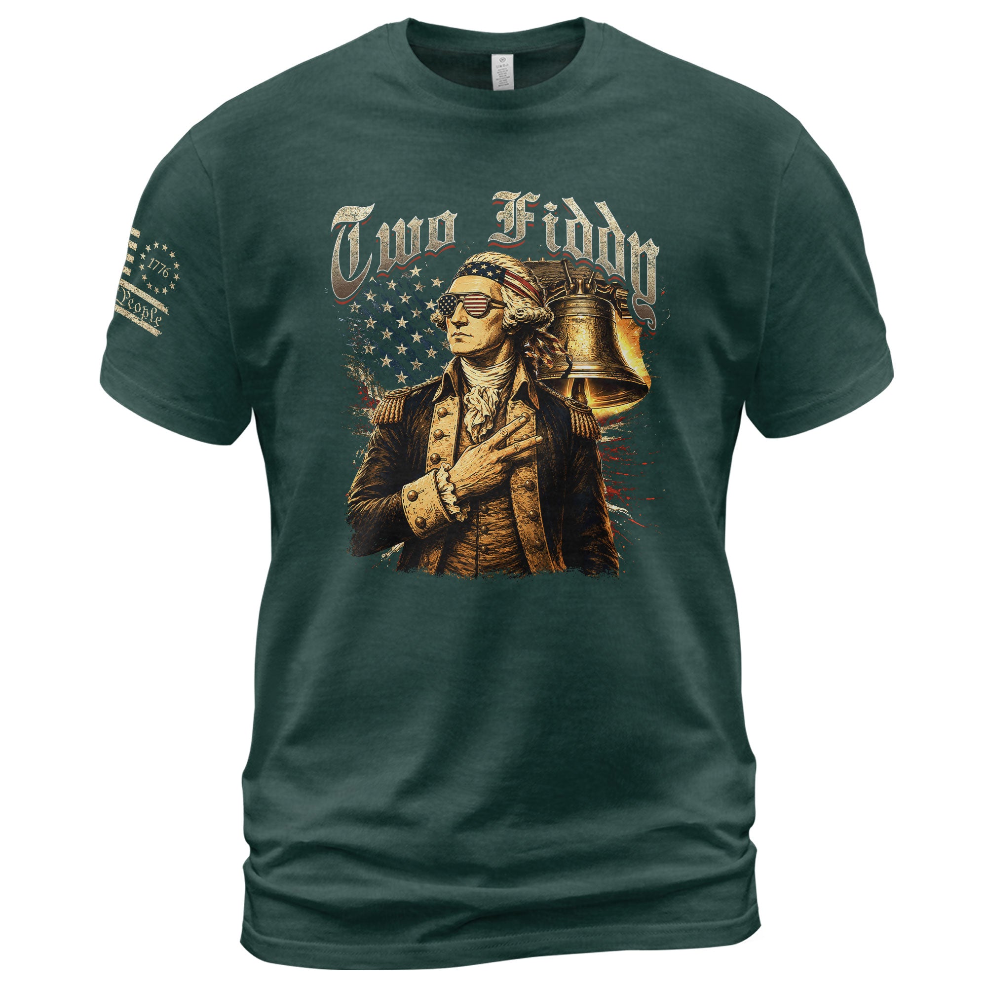 Two Fiddy George Washington Patriotic Graphic Tee Liberty Bell Heritage Style Shirt