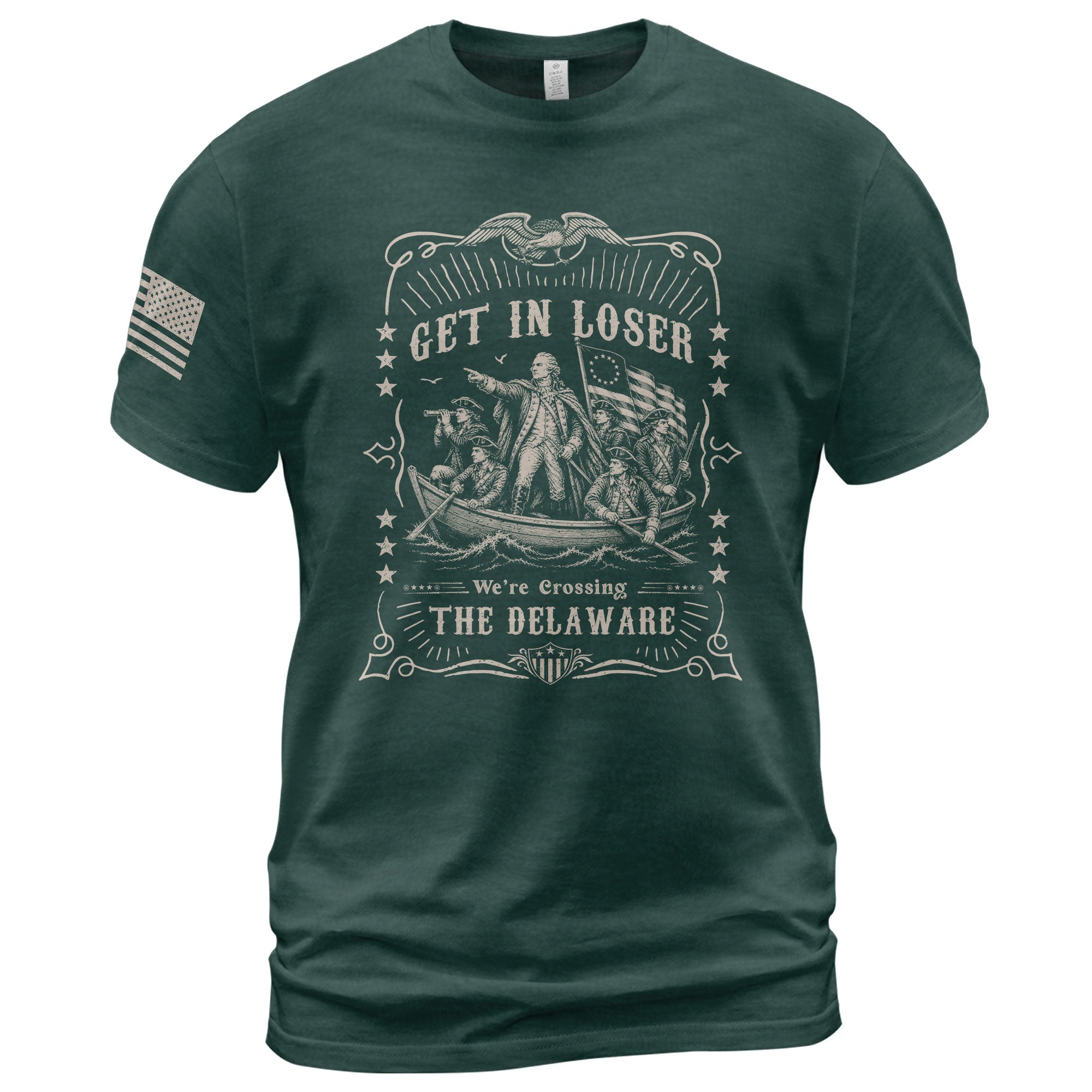 Get In Loser We're Crossing The Delaware T-Shirt George Washington Ornate Filigree Tee