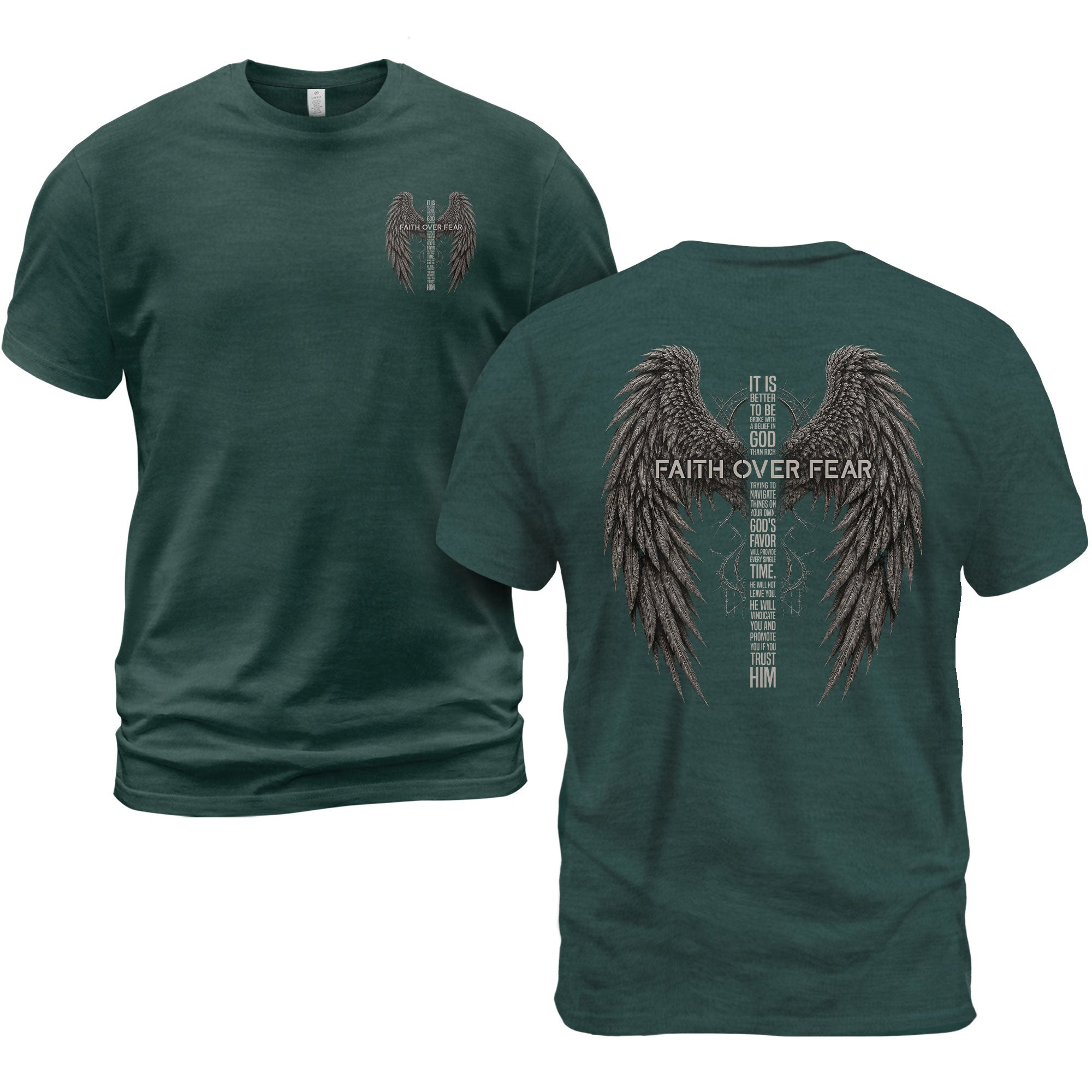Faith Over Fear Christian Shirt Angel Wings Cross T-Shirt Religious Faith Graphic Tee