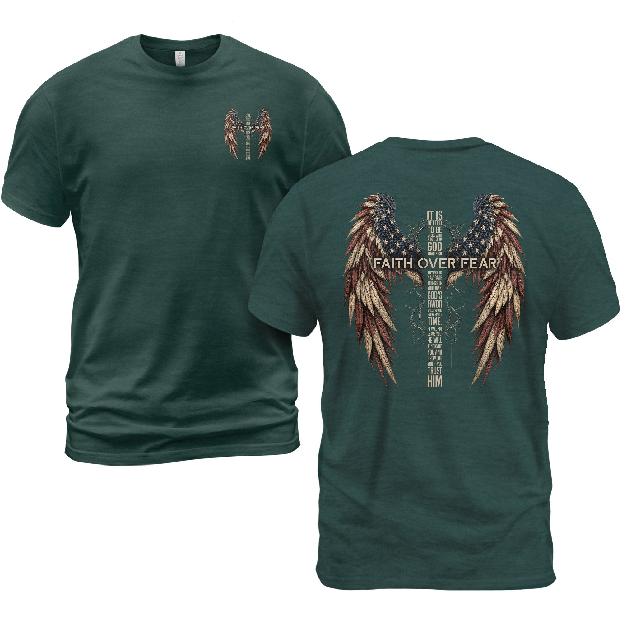 Faith Over Fear Christian T-Shirt Cross Wings Graphic Religious Shirt for Men Women