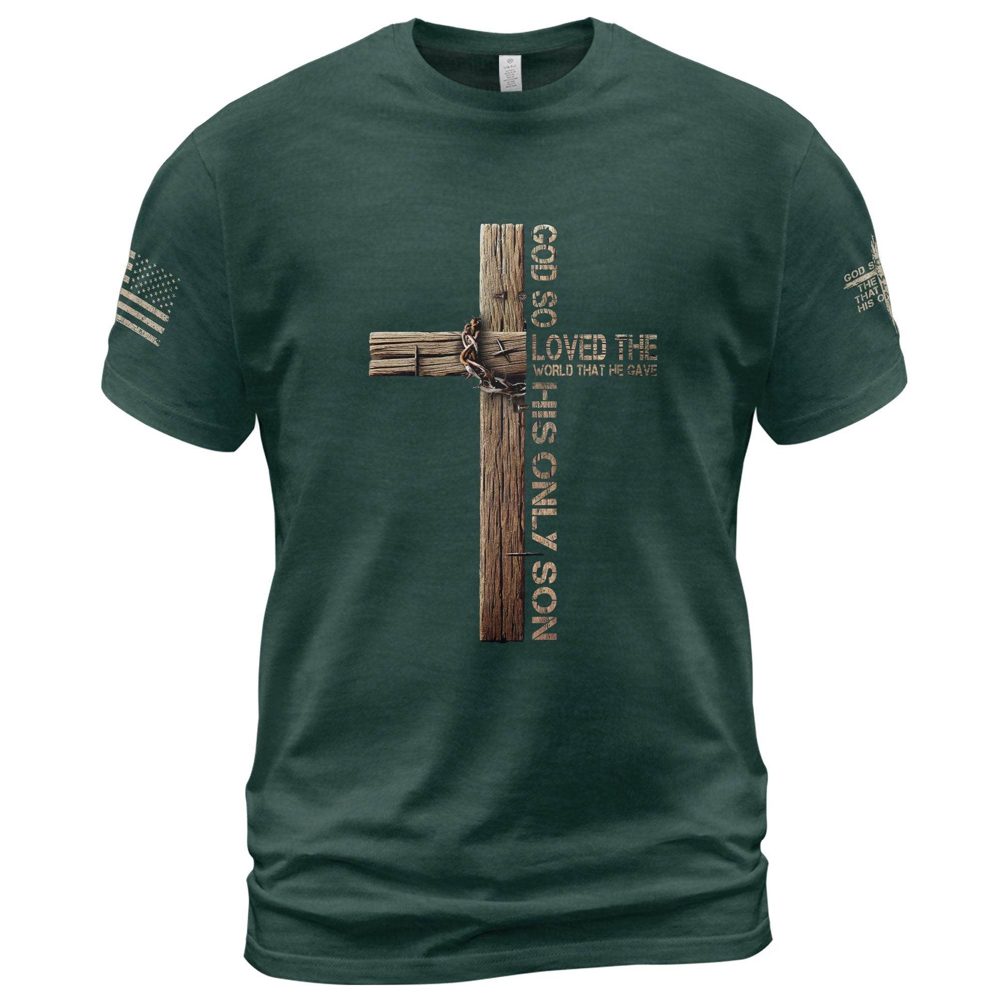 God So Loved T-Shirt – John 3:16 Cross with Crown of Thorns - Rust Field Wear