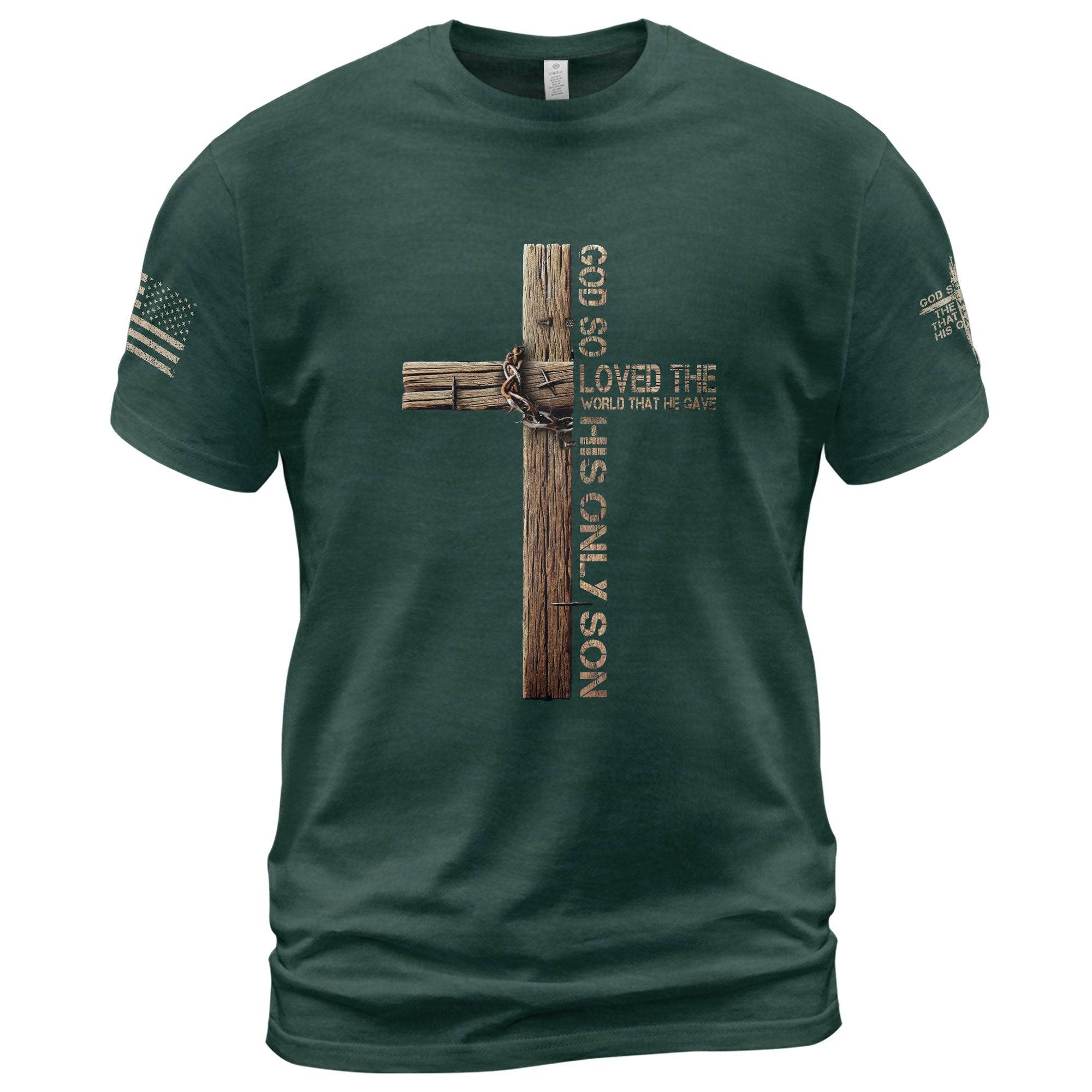 God So Loved T-Shirt – John 3:16 Cross with Crown of Thorns - Rust Field Wear