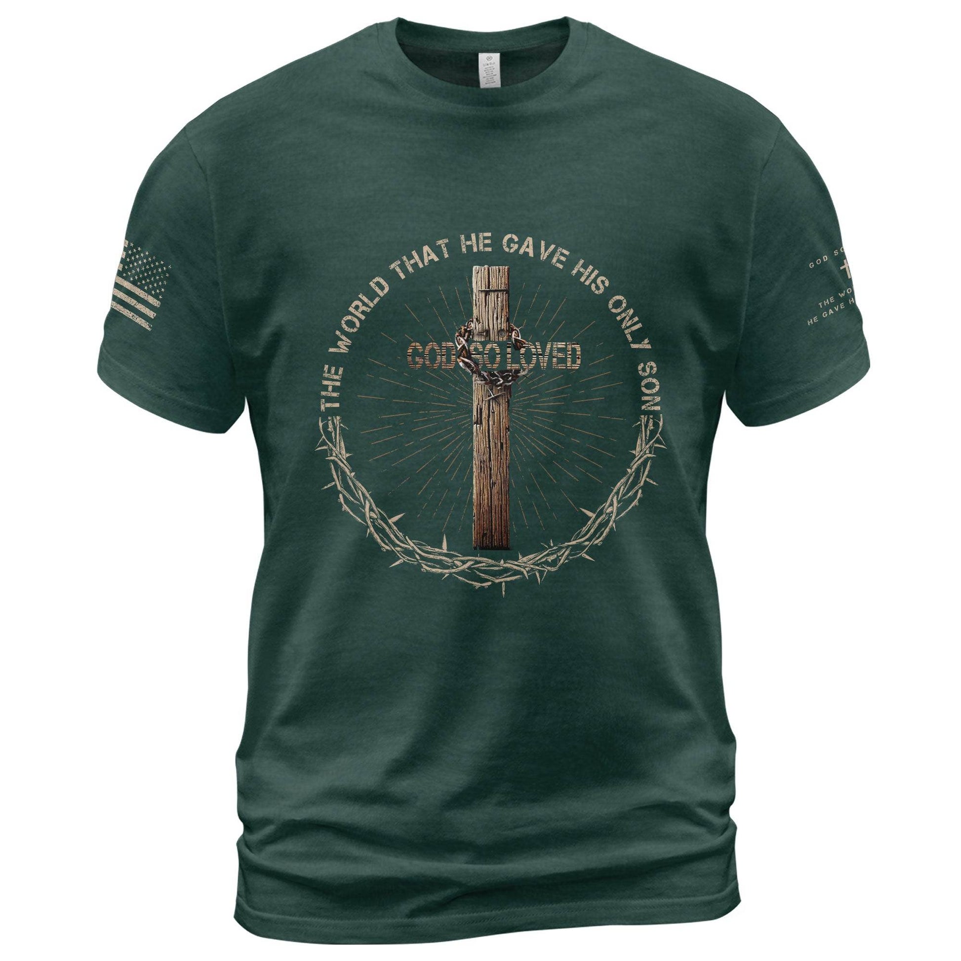 God So Loved T-Shirt – John 3:16 Cross Edition - Rust Field Wear