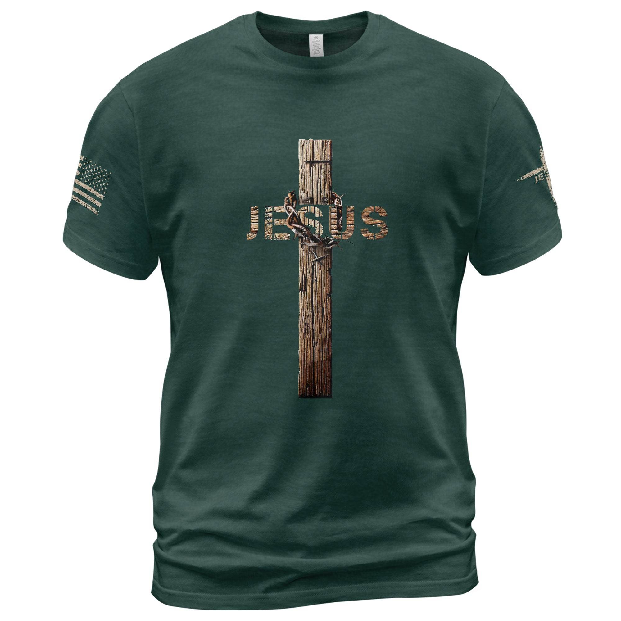 Jesus T-Shirt – Rustic Cross with Crown of Thorns Design - Rust Field Wear